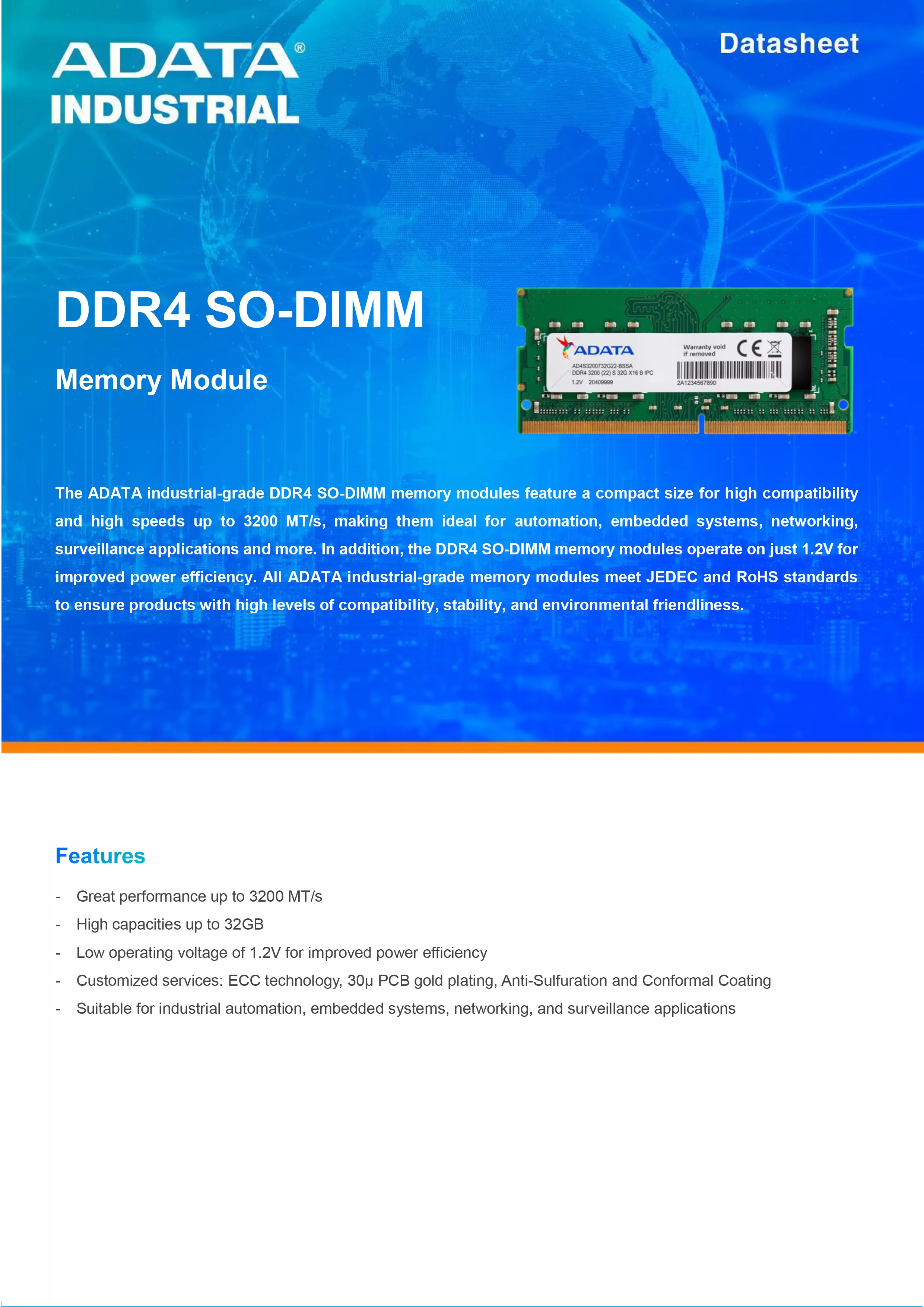 ADATA 威剛 DDR4 SO-DIMM 工業級 寬溫版 記憶體模組