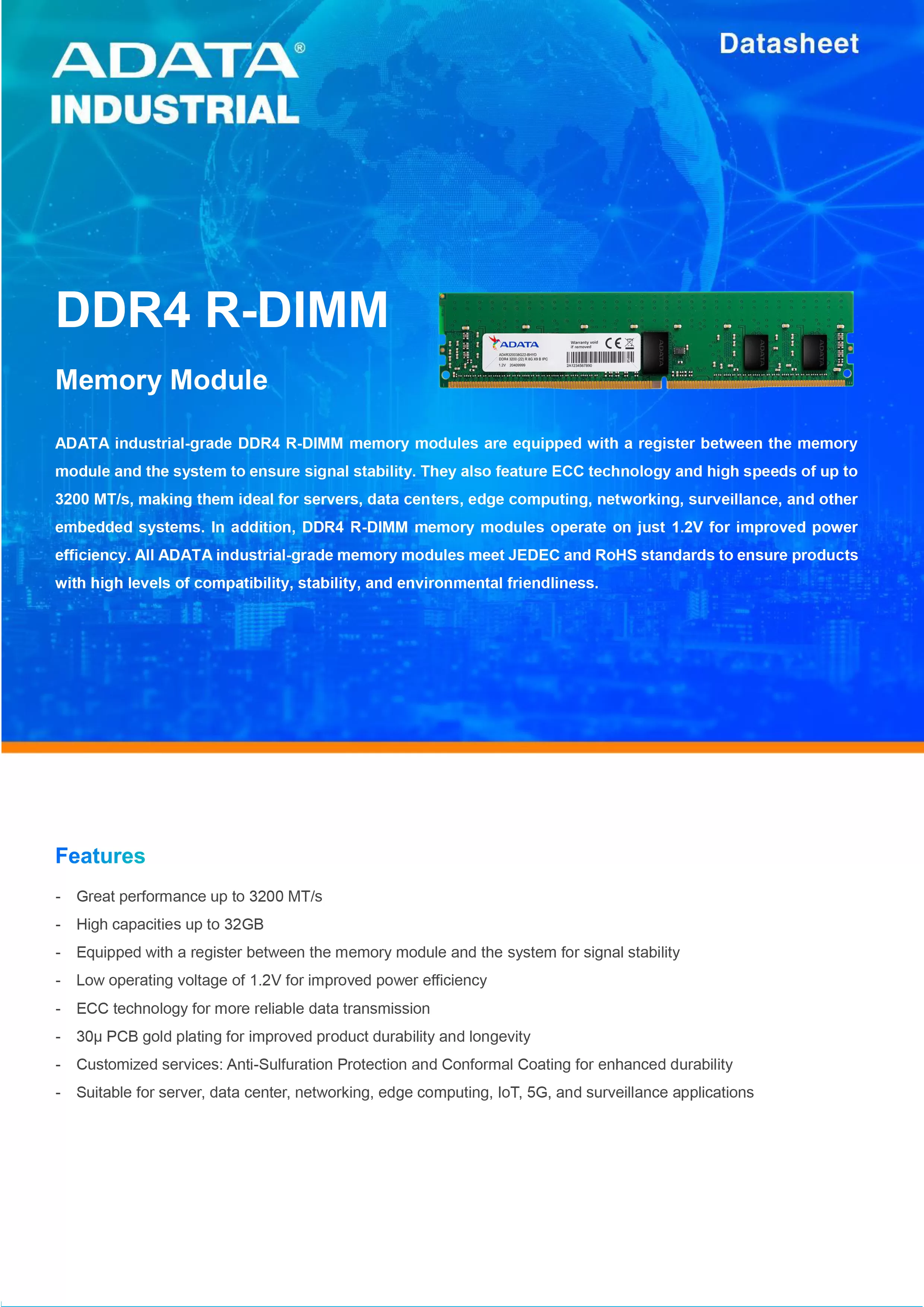 ADATA 威剛 DDR4 R-DIMM 工業級 伺服器 記憶體模組