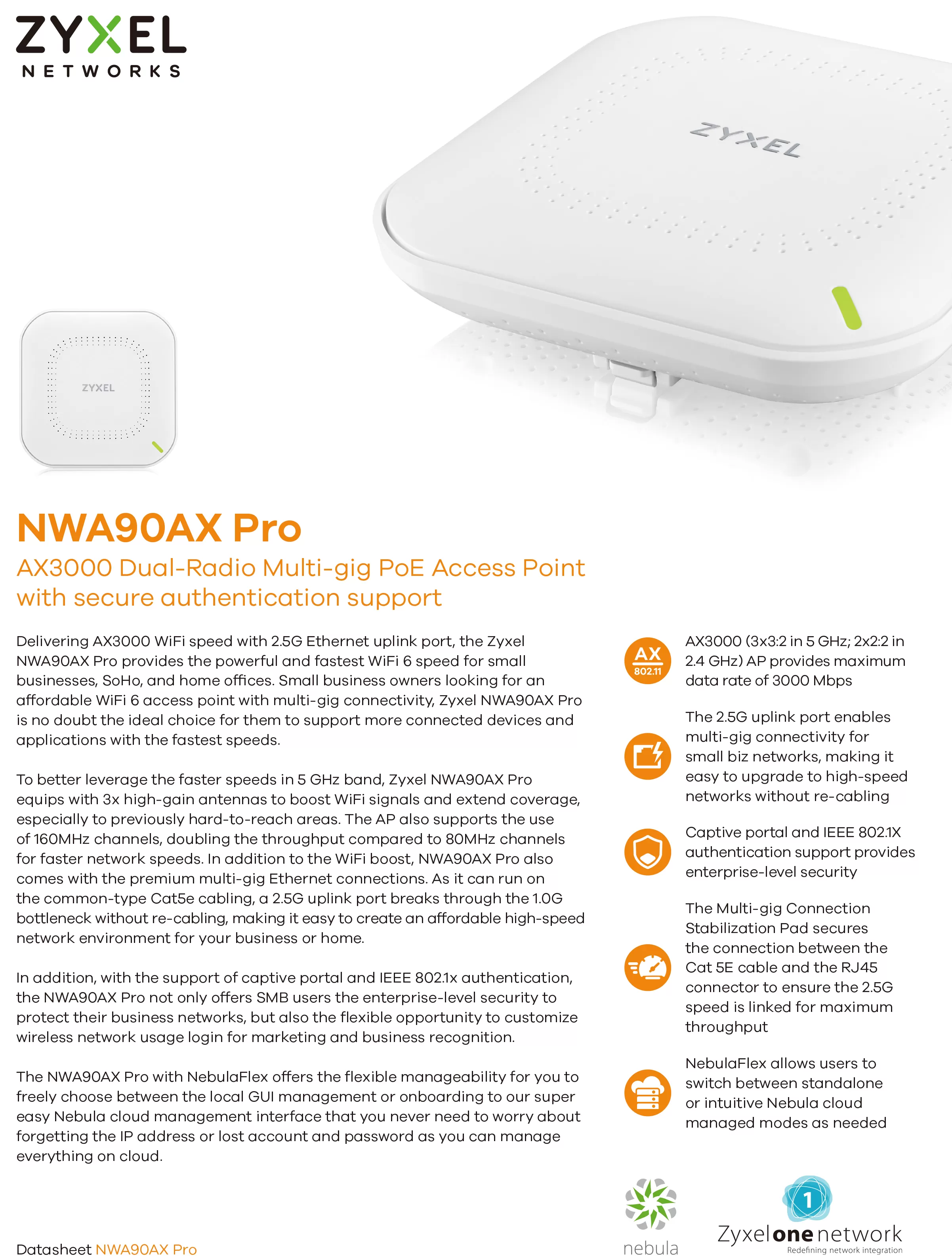 Zyxel 兆勤 AX3000 WiFi 6 雙頻 NebulaFlex 無線網路基地台