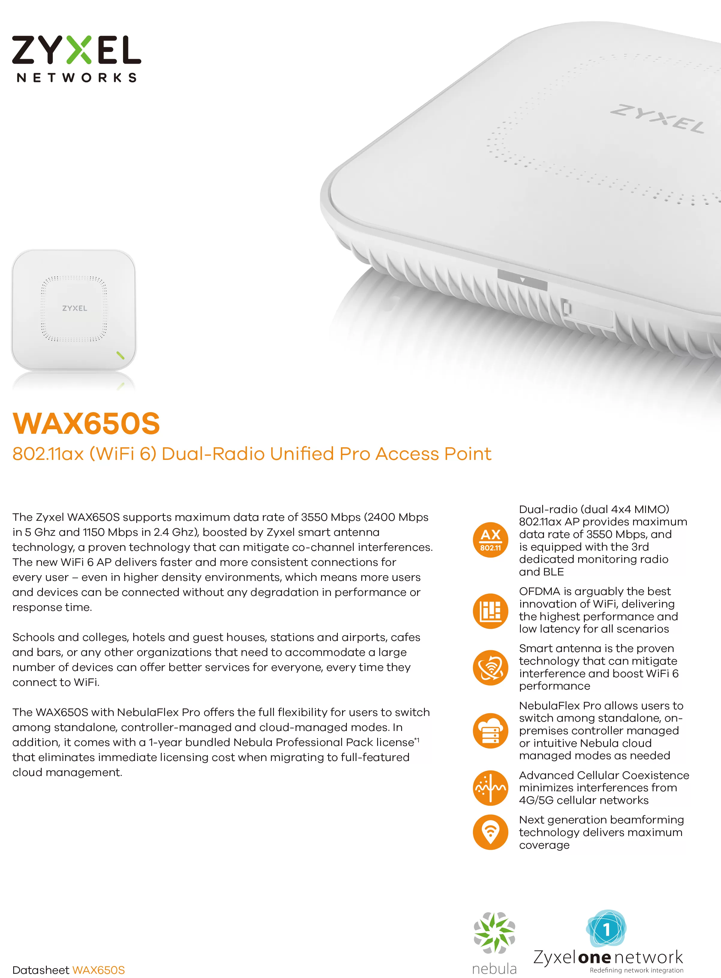 Zyxel 兆勤 AX3600 WiFi 6 雙頻 NebulaFlex Pro 無線網路基地台