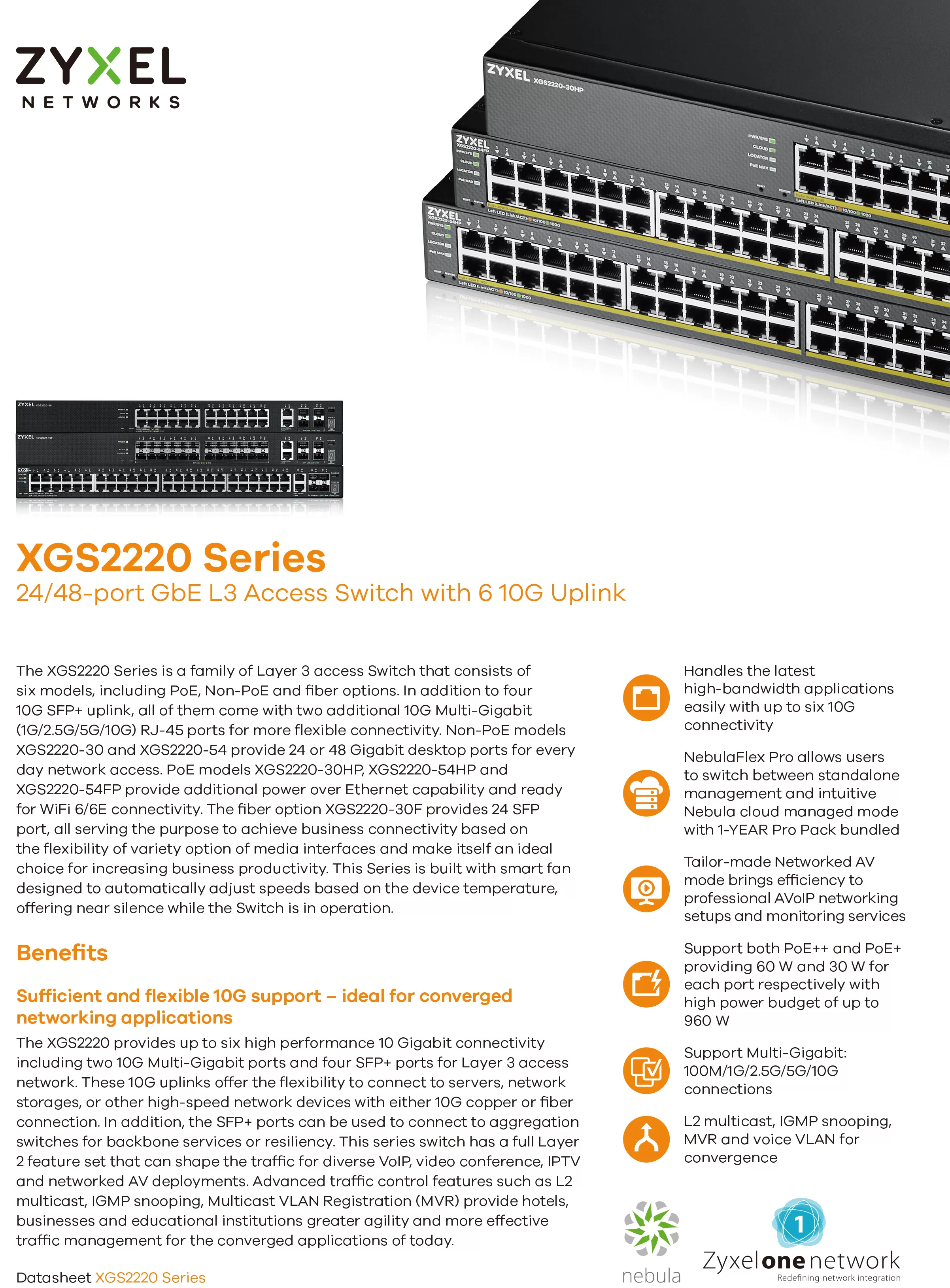 Zyxel 兆勤 XGS2220-54HP 24/48埠GbE L3存取交換器 (含6個10G上行介面)