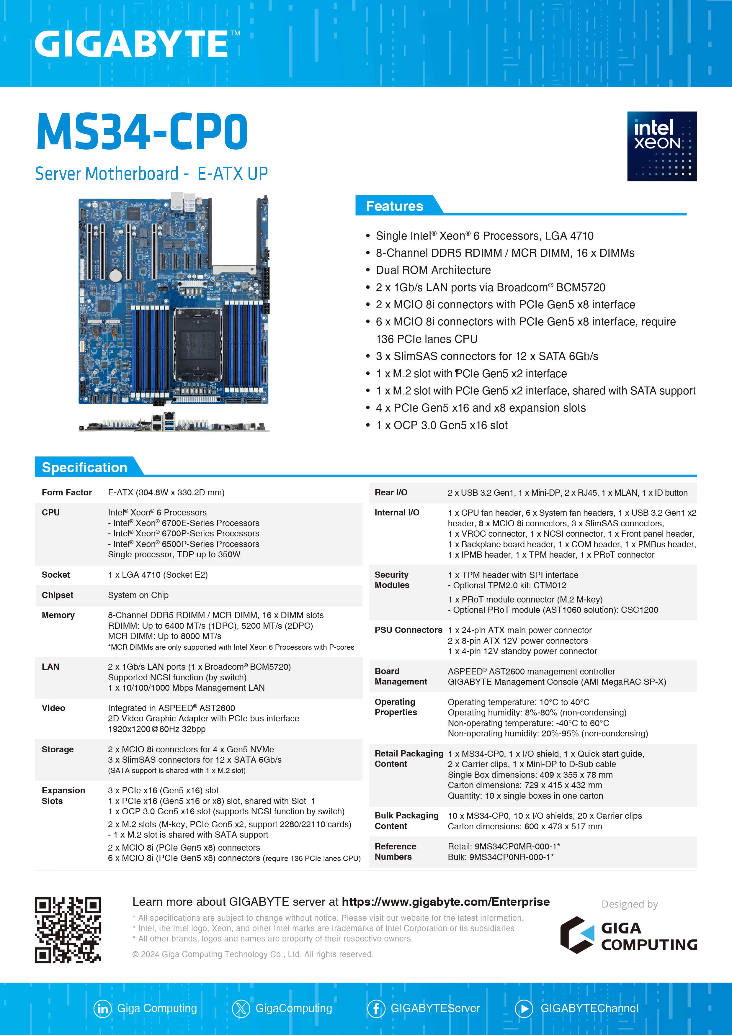 GIGABYTE 技嘉 Intel MS34-CP0 伺服器主機板