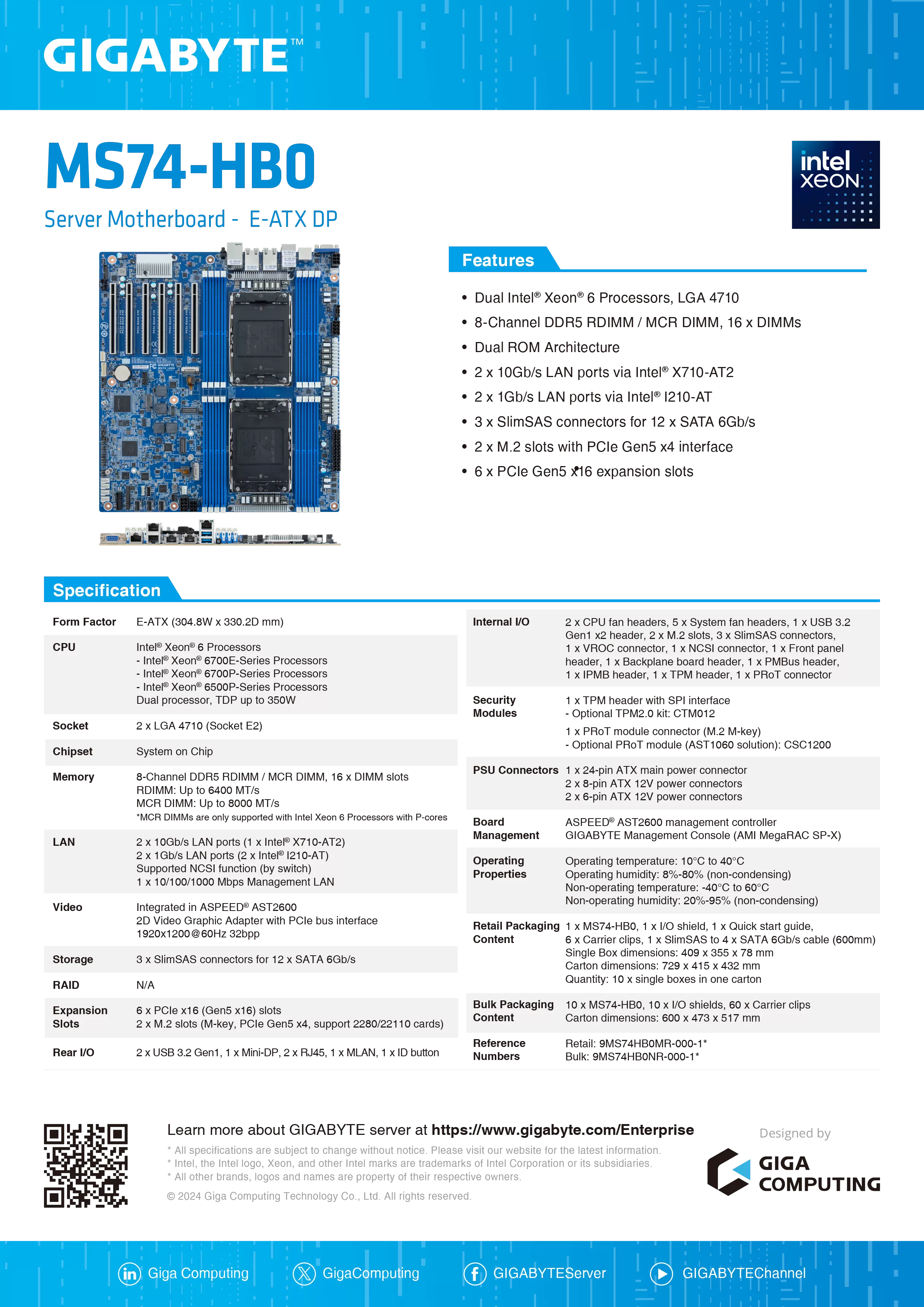 GIGABYTE 技嘉 Intel MS74-HB0 伺服器主機板