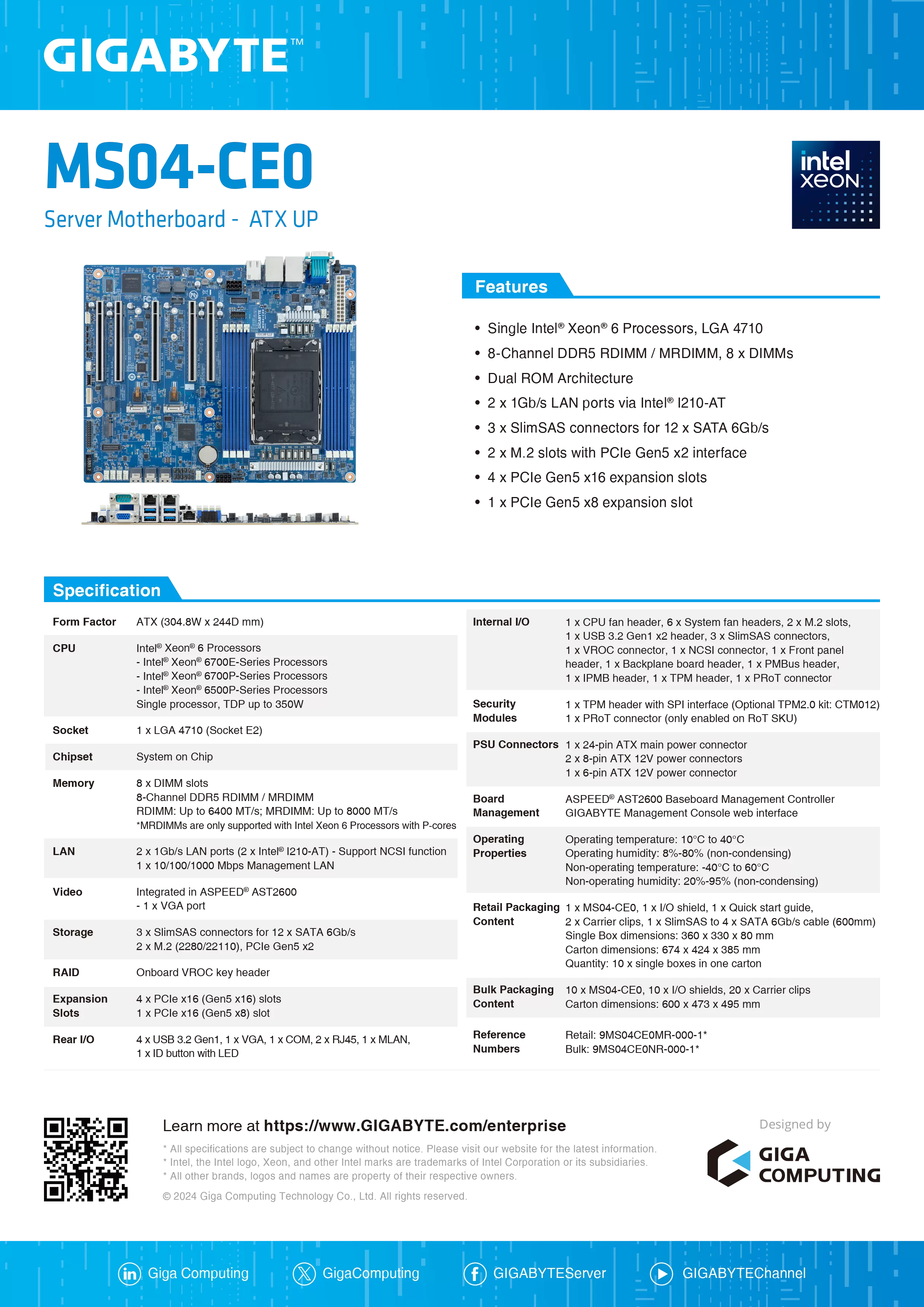 GIGABYTE 技嘉 Intel MS04-CE0 伺服器主機板