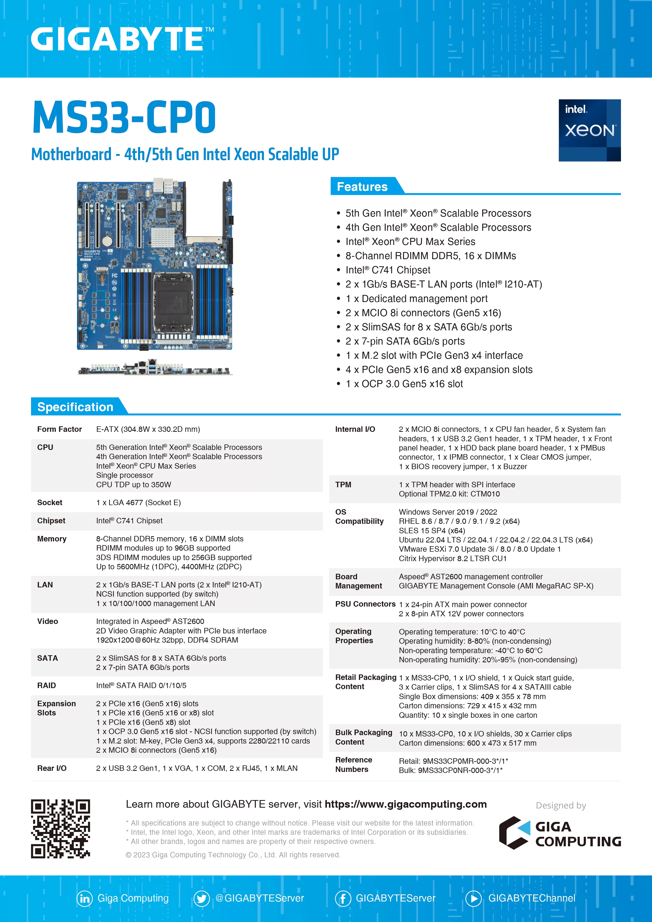 GIGABYTE 技嘉 Intel MS33-CP0 伺服器主機板