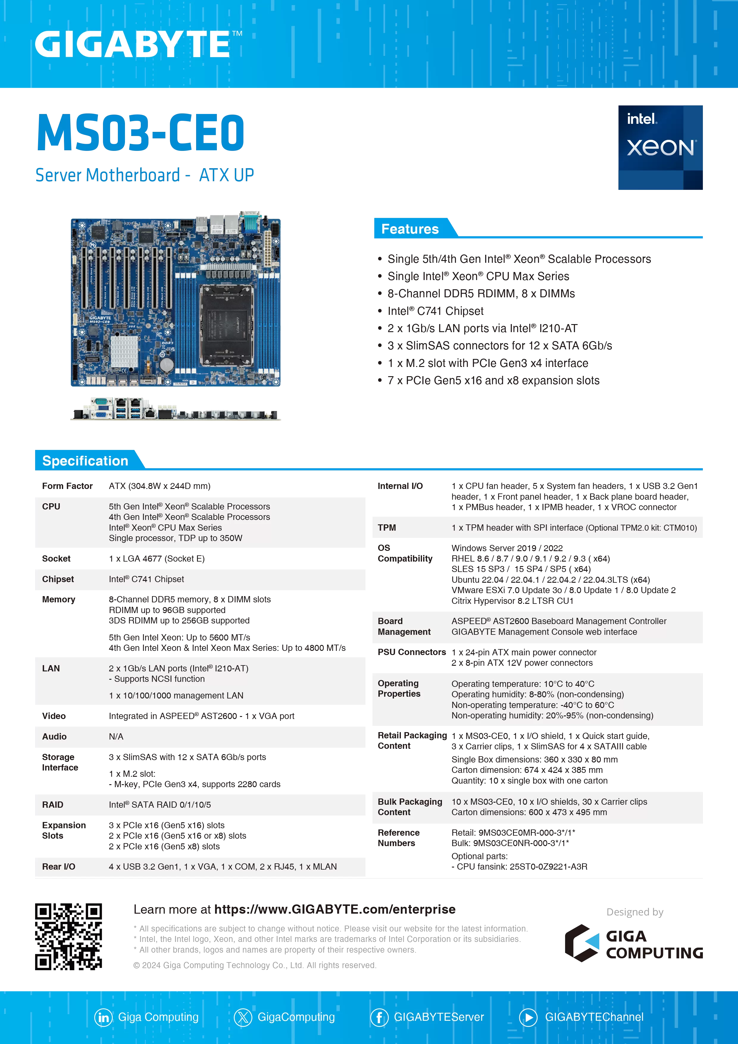 GIGABYTE 技嘉 Intel MS03-CE0 伺服器主機板