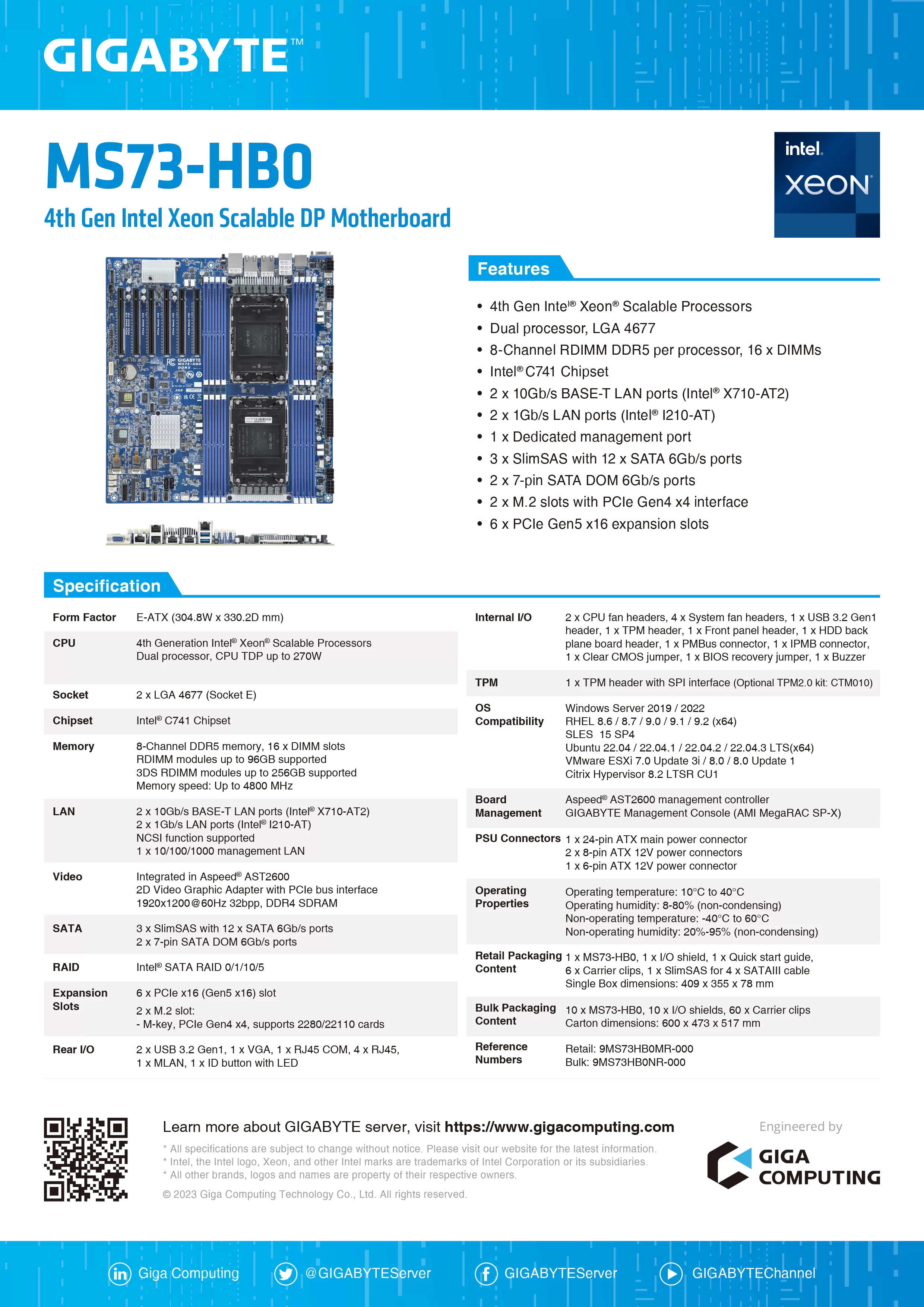 GIGABYTE 技嘉 Intel MS73-HB0 伺服器主機板