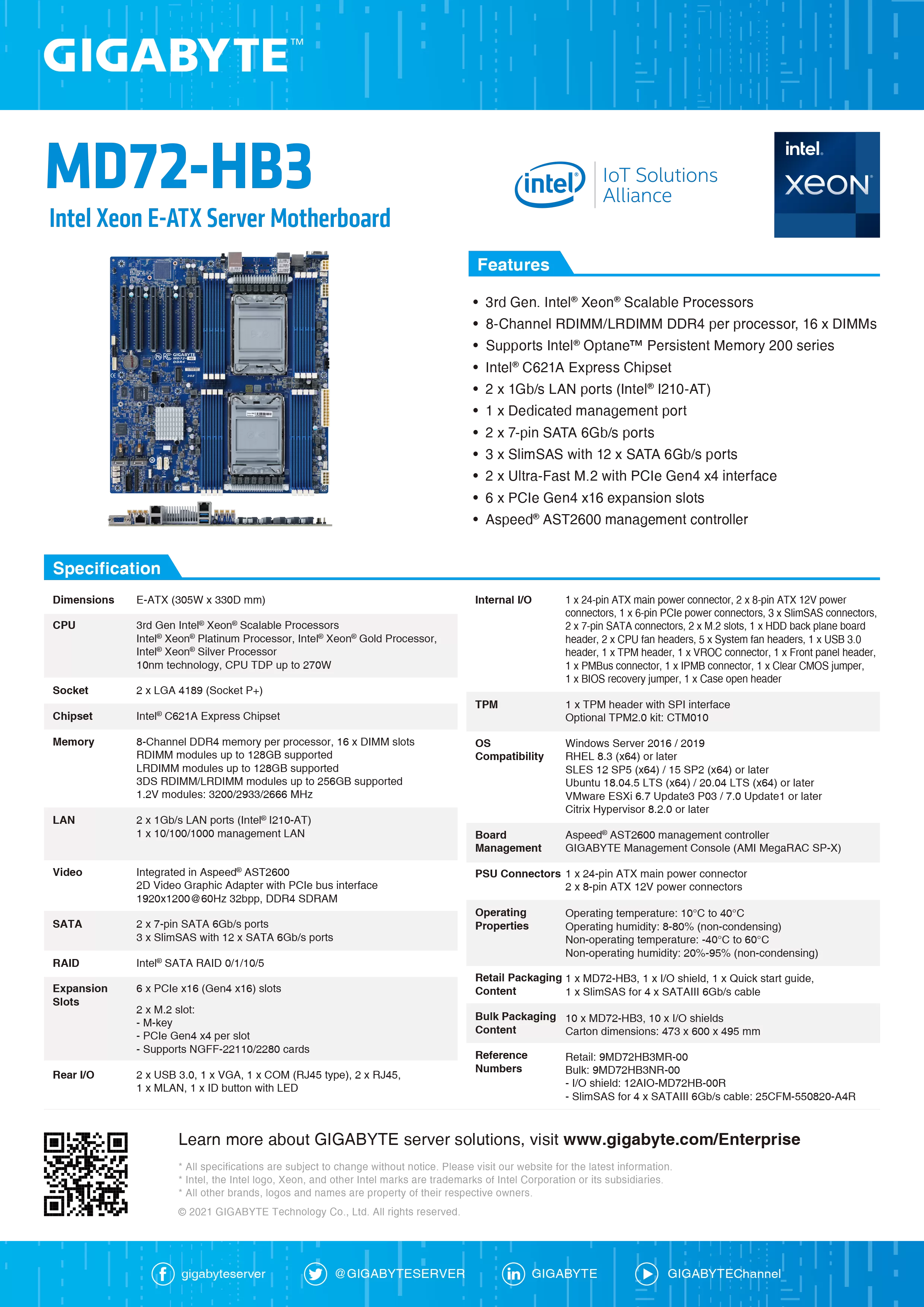 GIGABYTE 技嘉 Intel MD72-HB3 伺服器主機板