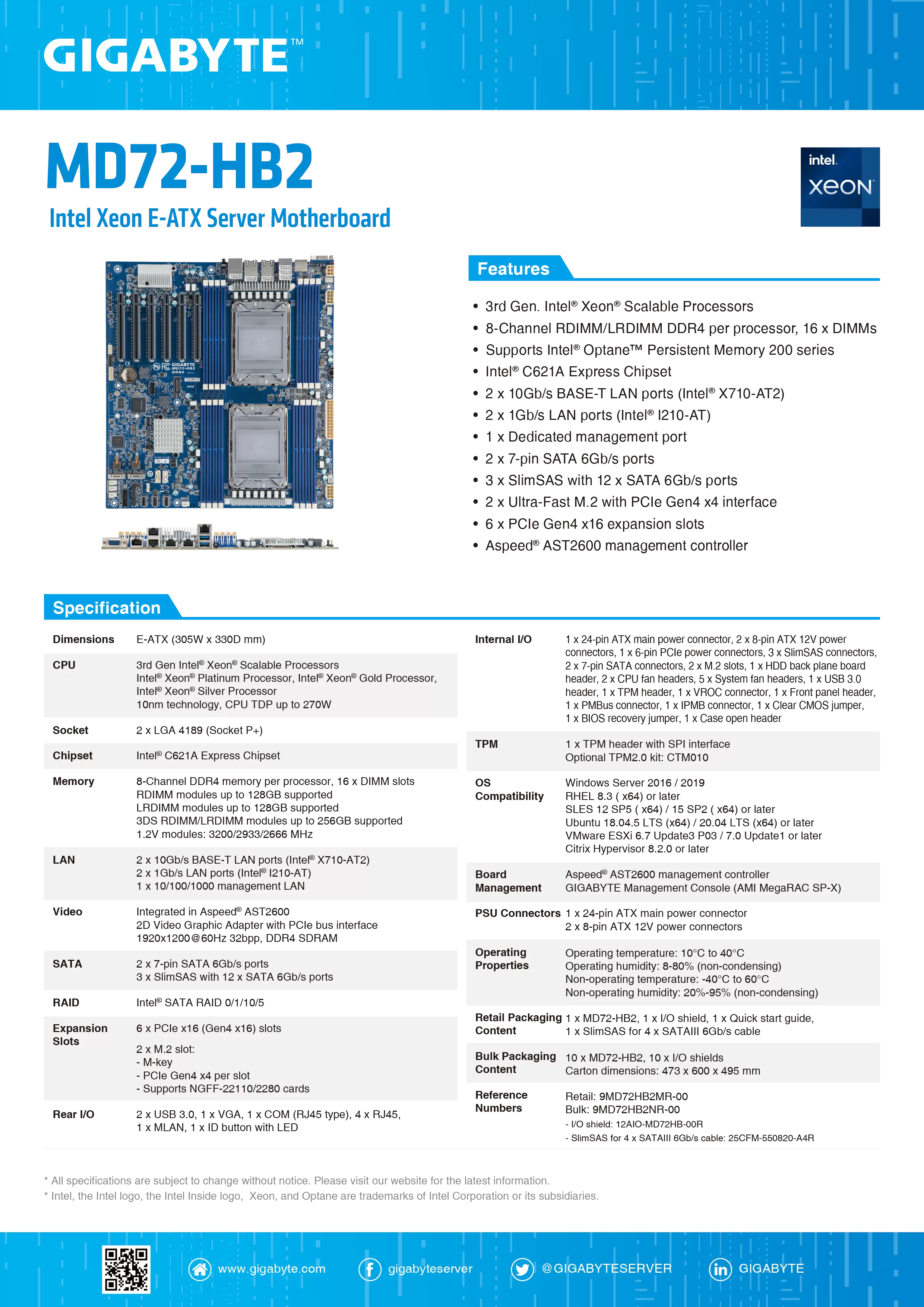 GIGABYTE 技嘉 Intel MD72-HB2 伺服器主機板