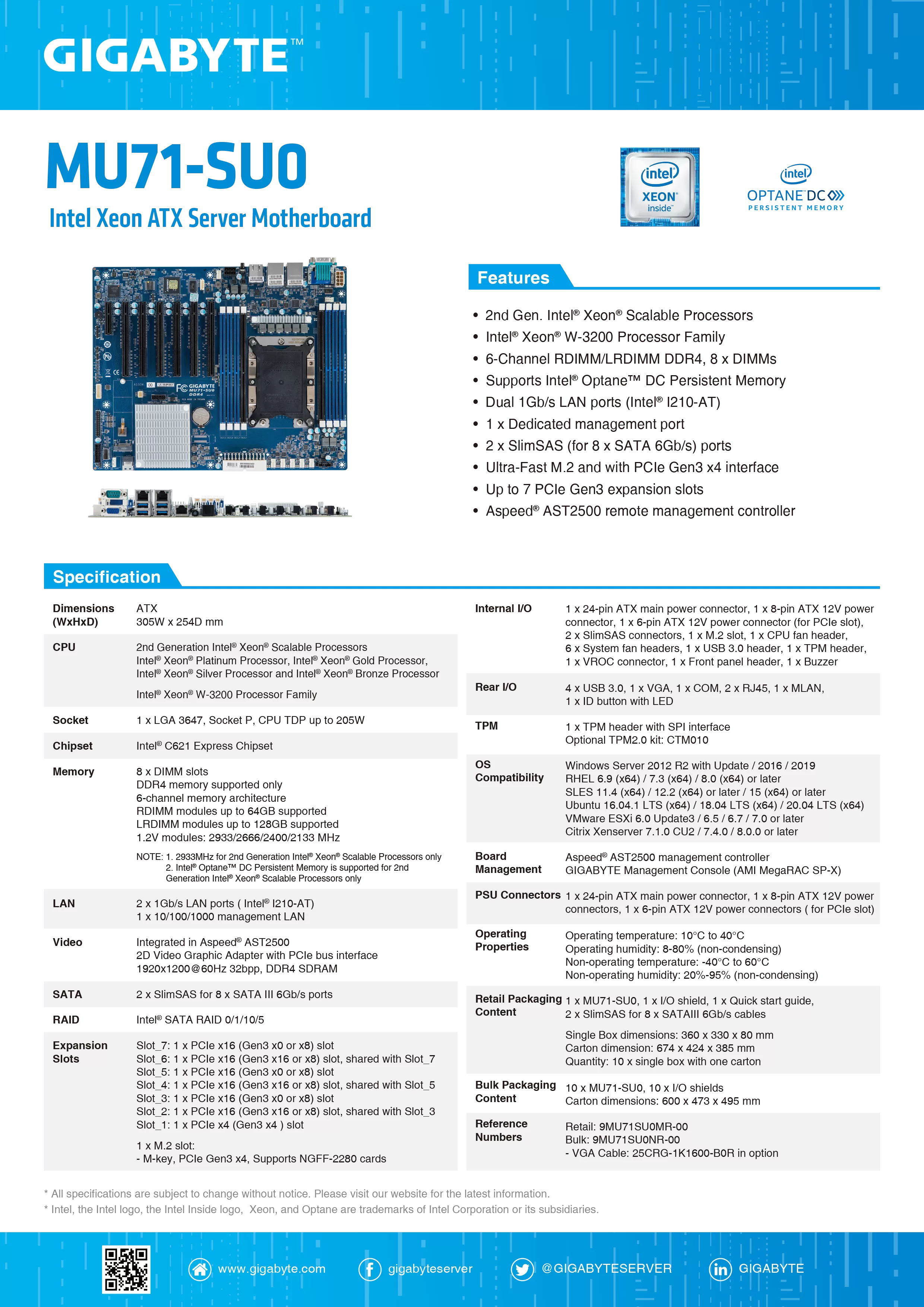 GIGABYTE 技嘉 Intel MU71-SU0 伺服器主機板