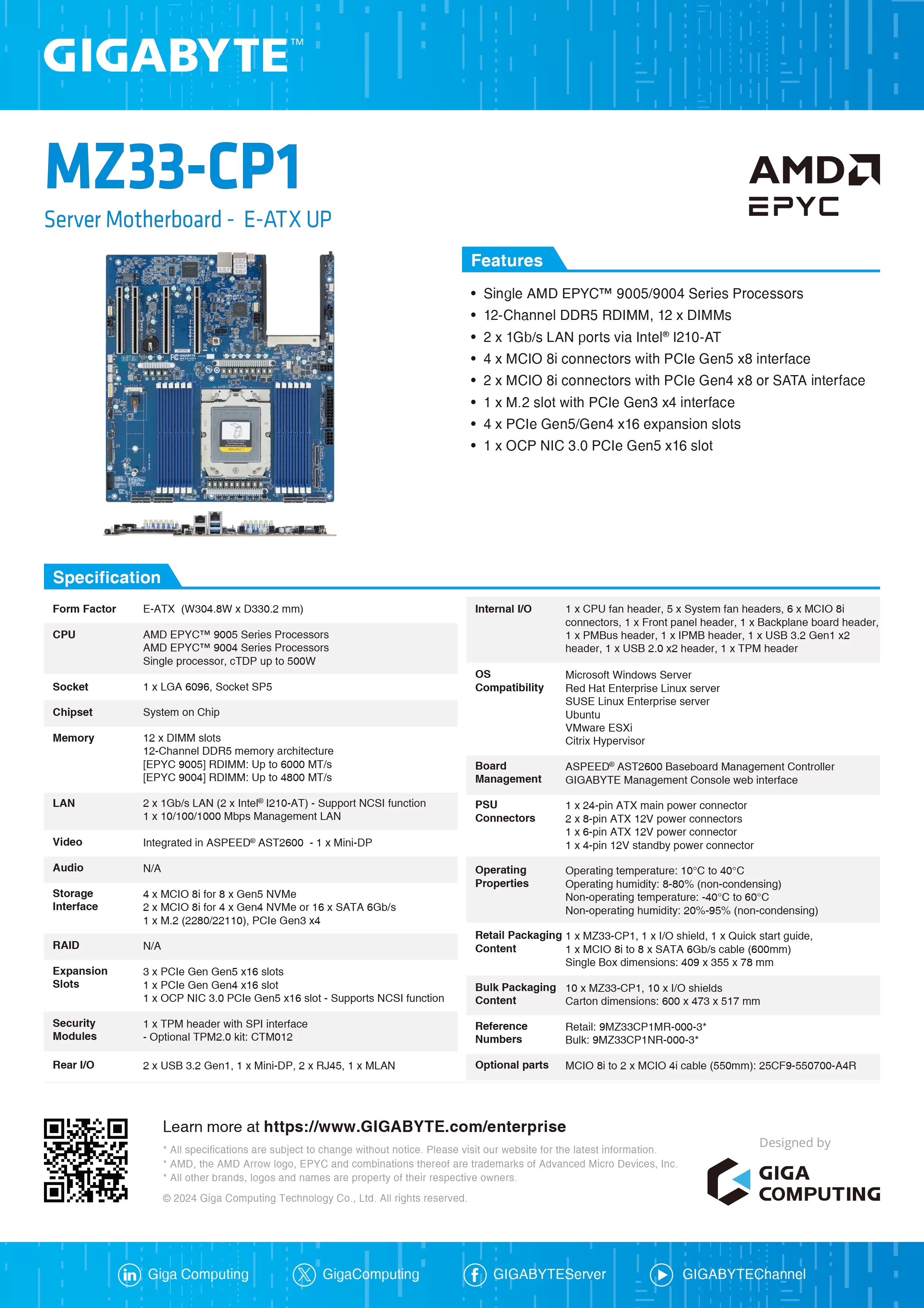GIGABYTE 技嘉 AMD MZ33-CP1 伺服器主機板,U50060004,GIGABYTE技嘉AMDMZ33-CP1伺服器主機板,原廠保固,大量採購歡迎洽詢,品質保證