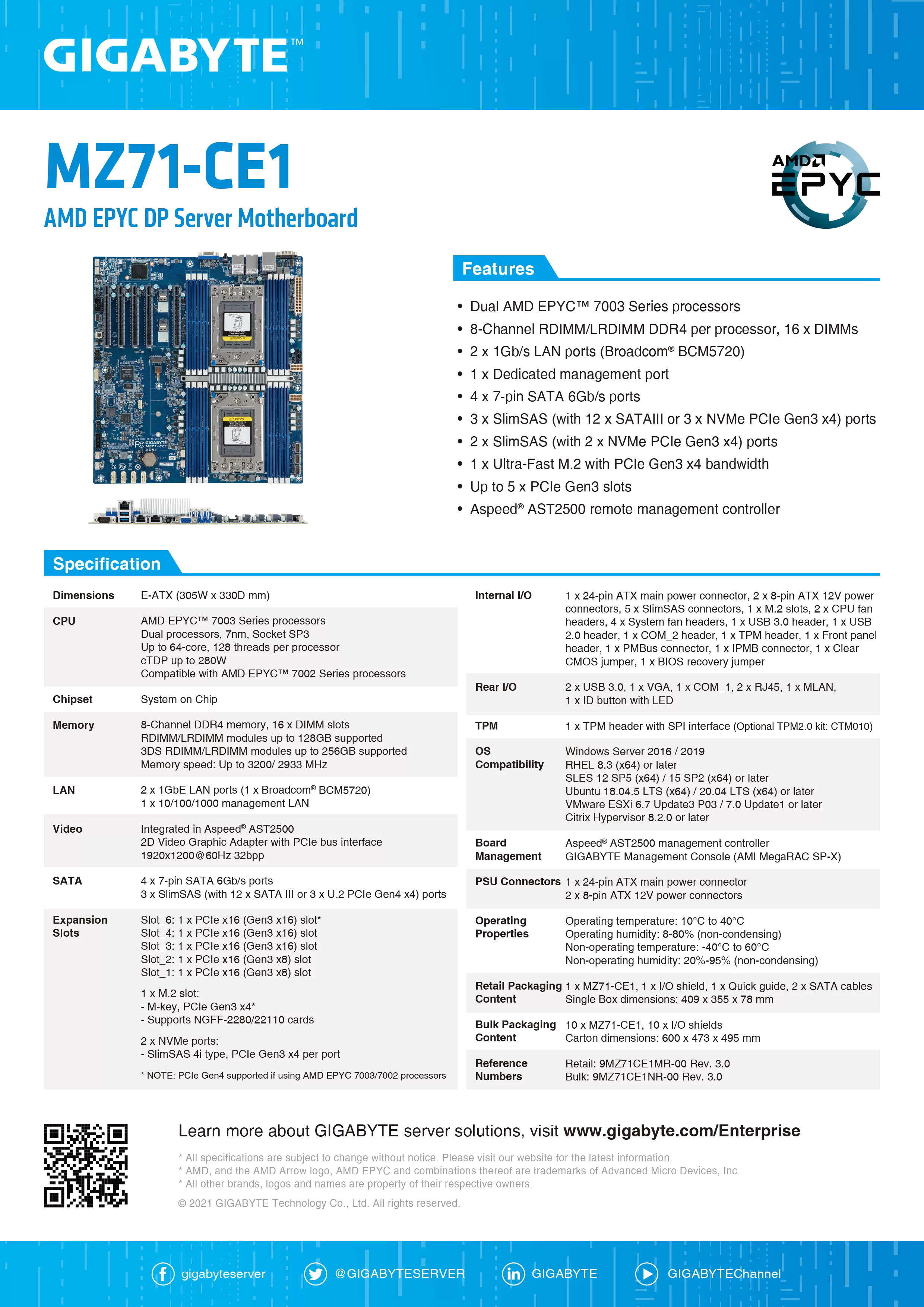 GIGABYTE 技嘉 AMD MZ71-CE1 伺服器主機板,U50060017,GIGABYTE技嘉AMDMZ71-CE1伺服器主機板,原廠保固,大量採購歡迎洽詢,品質保證