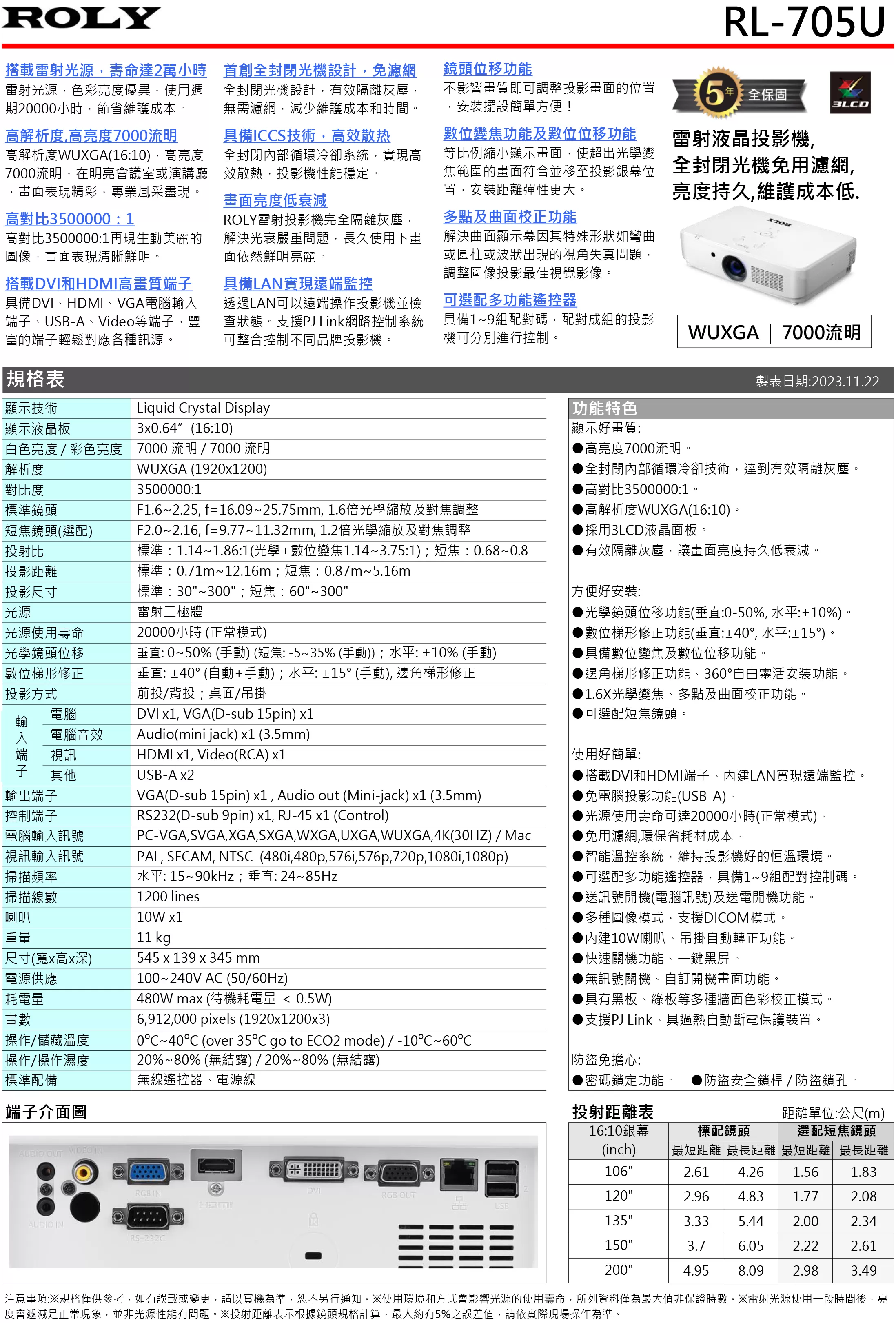 ROLY 樂麗 RL-705U 旗艦雷射投影機