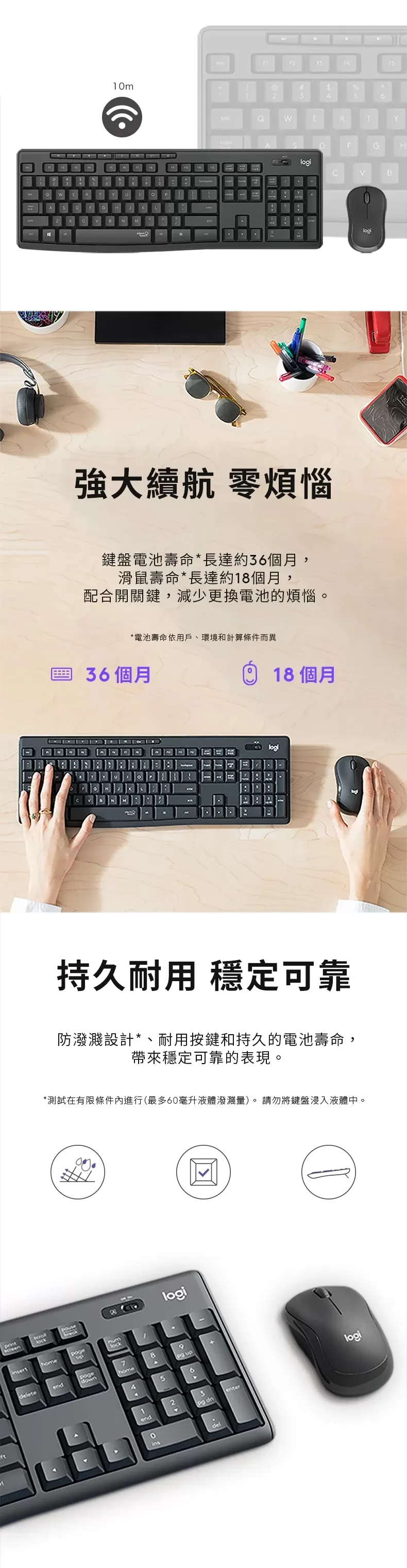 Logitech 羅技 MK295 Silent 無線鍵盤滑鼠組 - 白