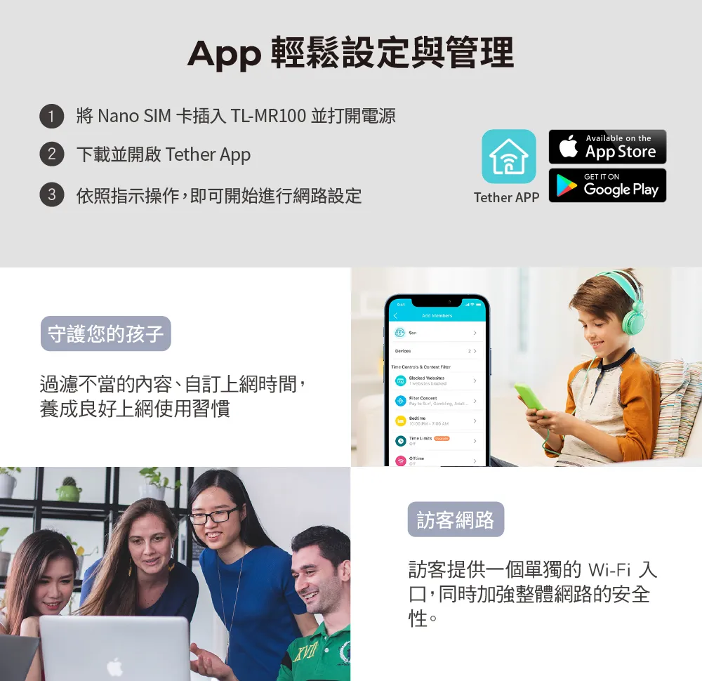 TP-Link TL-MR100 300 Mbps 無線 N 4G LTE 路由器
