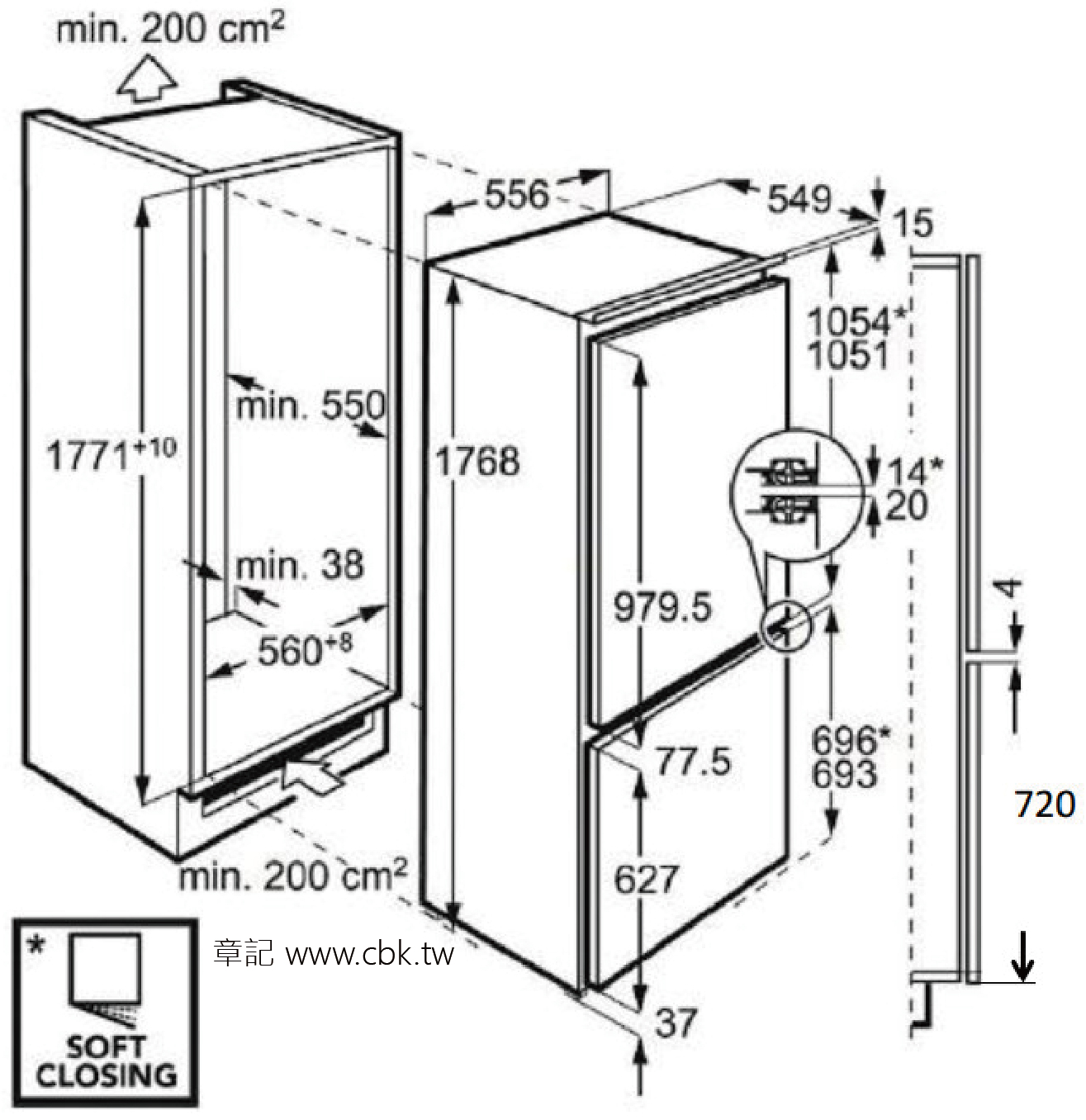 Electrolux 伊萊克斯 ENC2858AOW 極致美味300 255升全嵌入式電冰箱