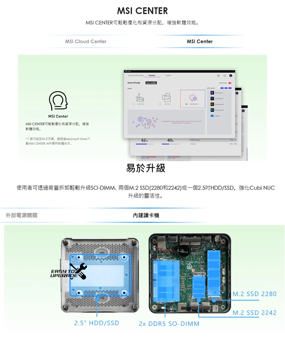 MSI 微星 NUC Core 3 六核迷你電腦 準系統 1M-040BTW