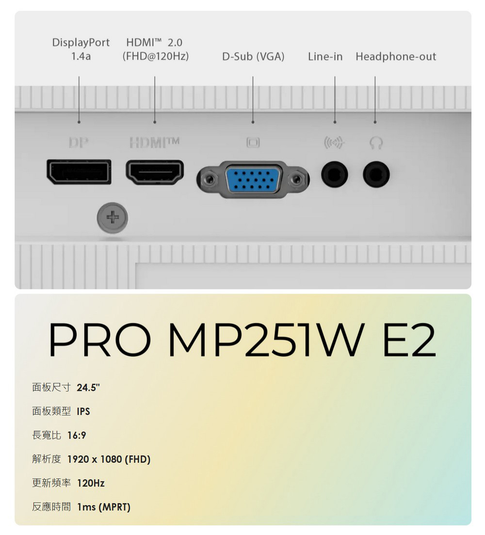 MSI 微星 PRO 16:9 專業護眼 120Hz 顯示器 MP251W