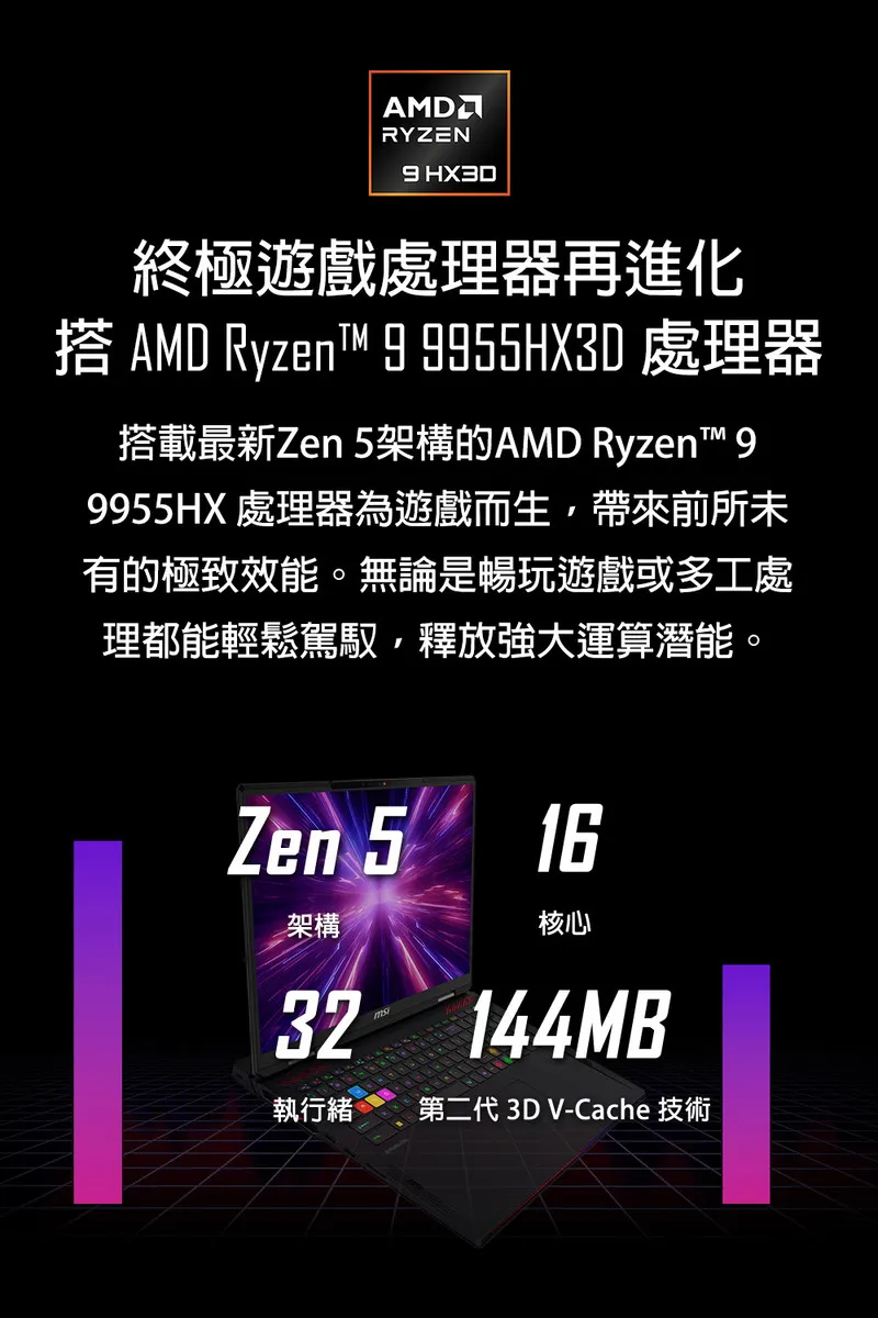 MSI 微星 Raider A18 HX AMD Ryzen 9處理器/RTX 5090夢幻顯示晶片 電競筆電