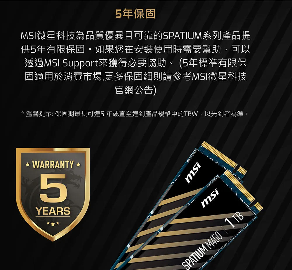 MSI 微星 SPATIUM M450 PCIe 4.0 NVMe M.2 500GB V1 固態硬碟 SSD