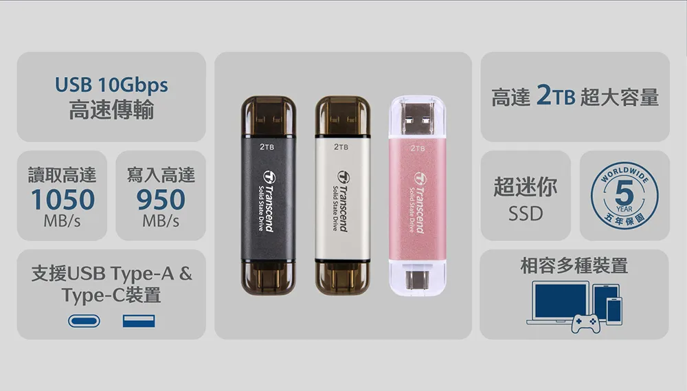 Transcend 創見 ESD310 行動固態硬碟 256GB 黑色