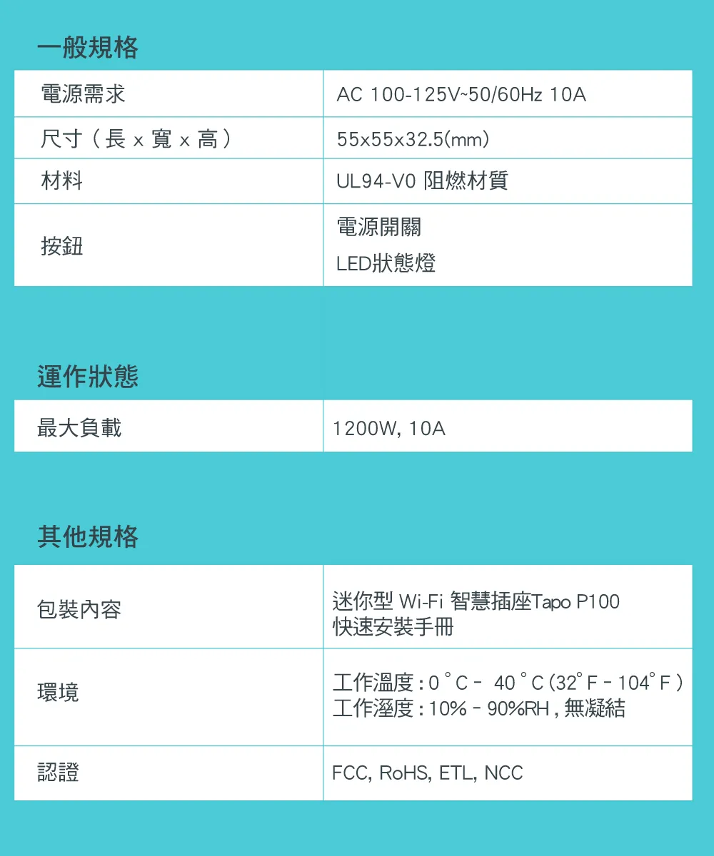 TP-Link Tapo P100 迷你型智慧 Wi-Fi 插座 (二入組)