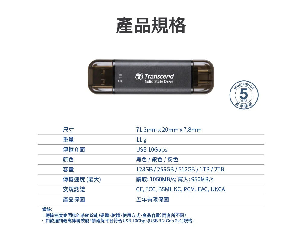Transcend 創見 ESD310 行動固態硬碟 256GB 黑色