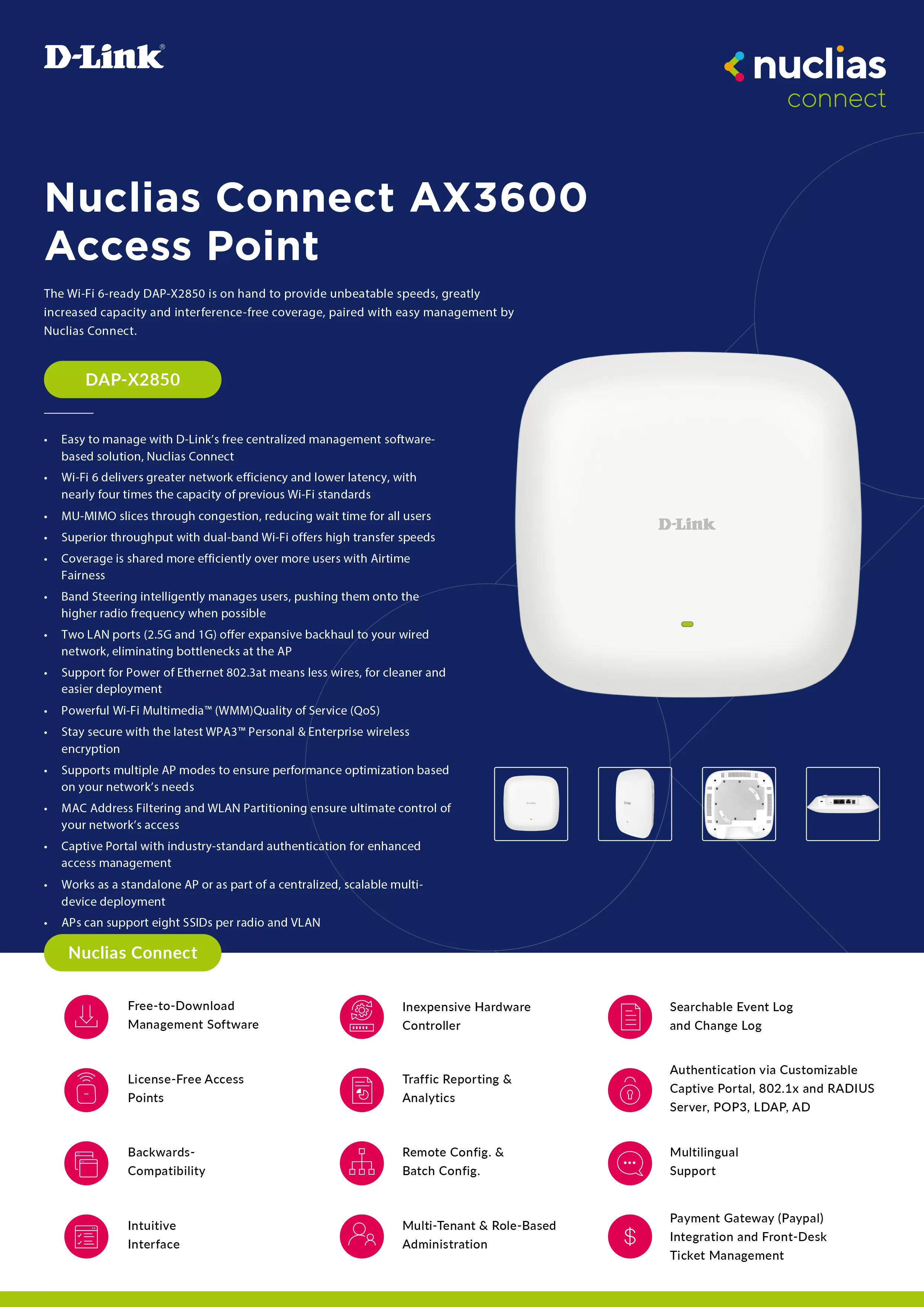 D-Link 友訊 DAP-X2850 AX3600 Wi-Fi-6 雙頻無線基地台