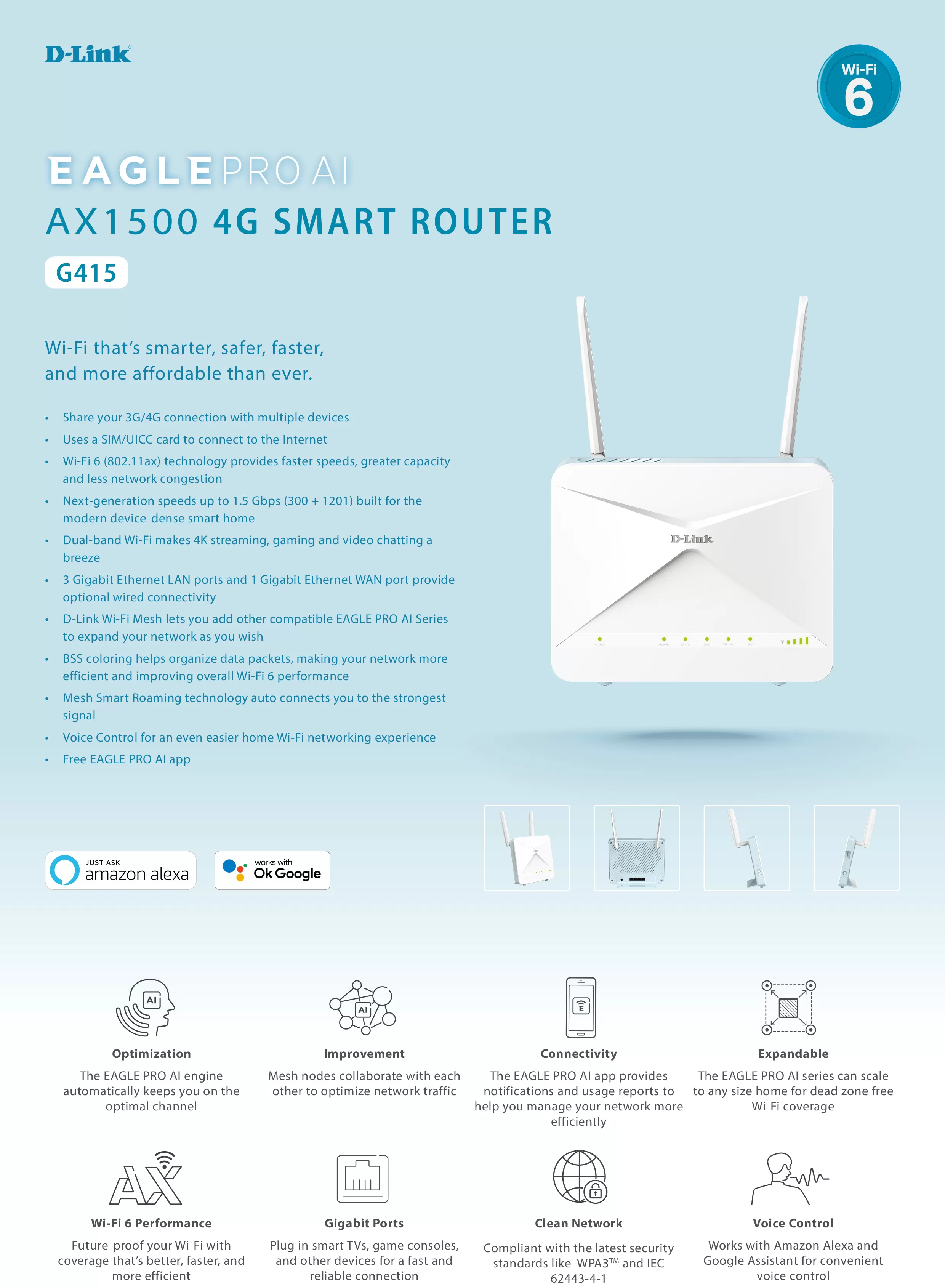 D-Link 友訊 G415 4G LTE Cat.4 AX1500 無線路由器