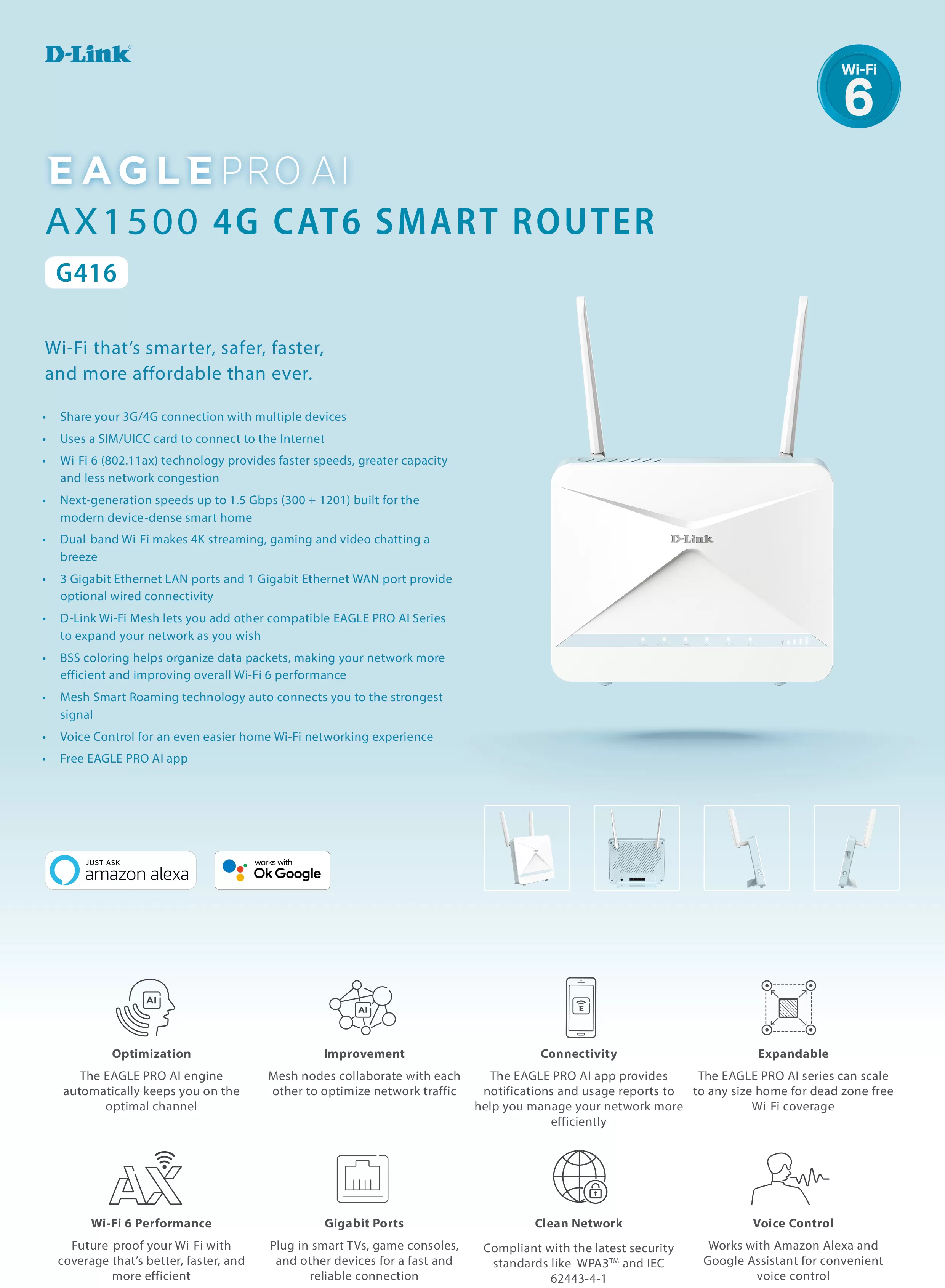 D-Link 友訊 G416 4G LTE Cat.6 AX1500 無線路由器