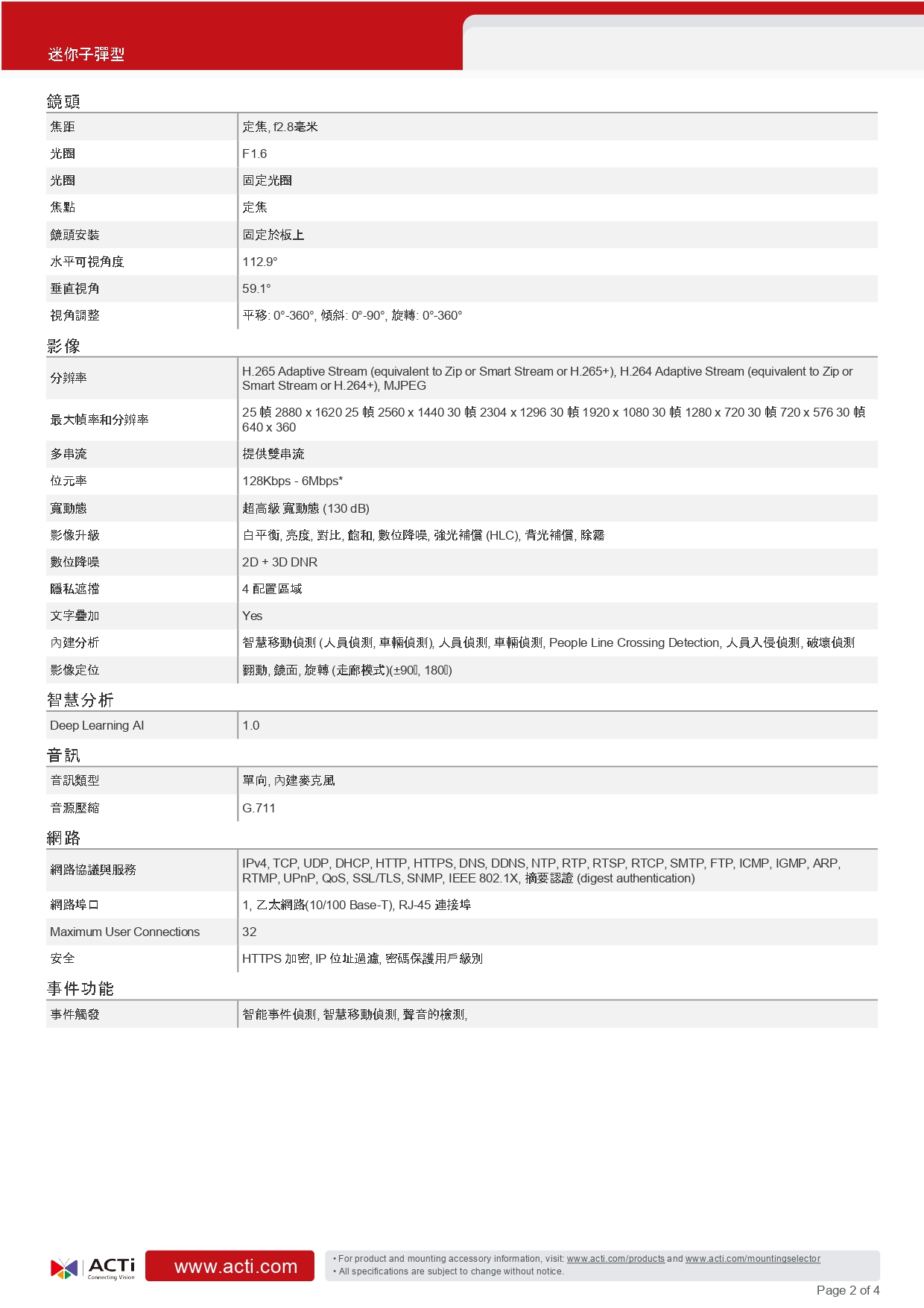 ACTi 建騰創達科技 Z319迷你子彈型攝影機(500萬畫素),實際價格以報價為主,U52190008,ACTi建騰創達科技Z319迷你子彈型攝影機(500萬畫素),原廠保固,大量採購歡迎洽詢