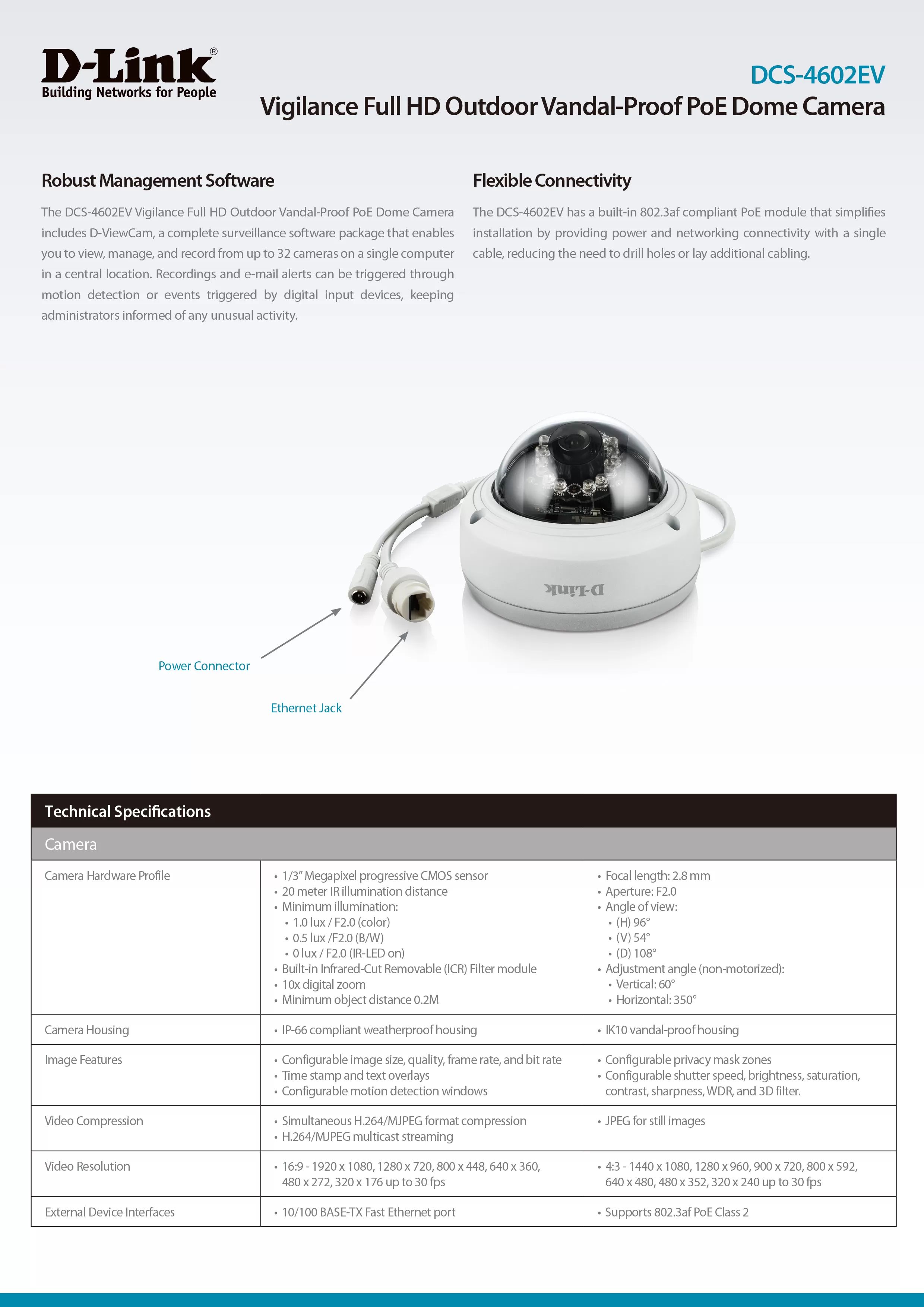 D-Link 友訊 DCS-4602EV Full HD 2百萬畫素戶外防暴半球型網路攝影機