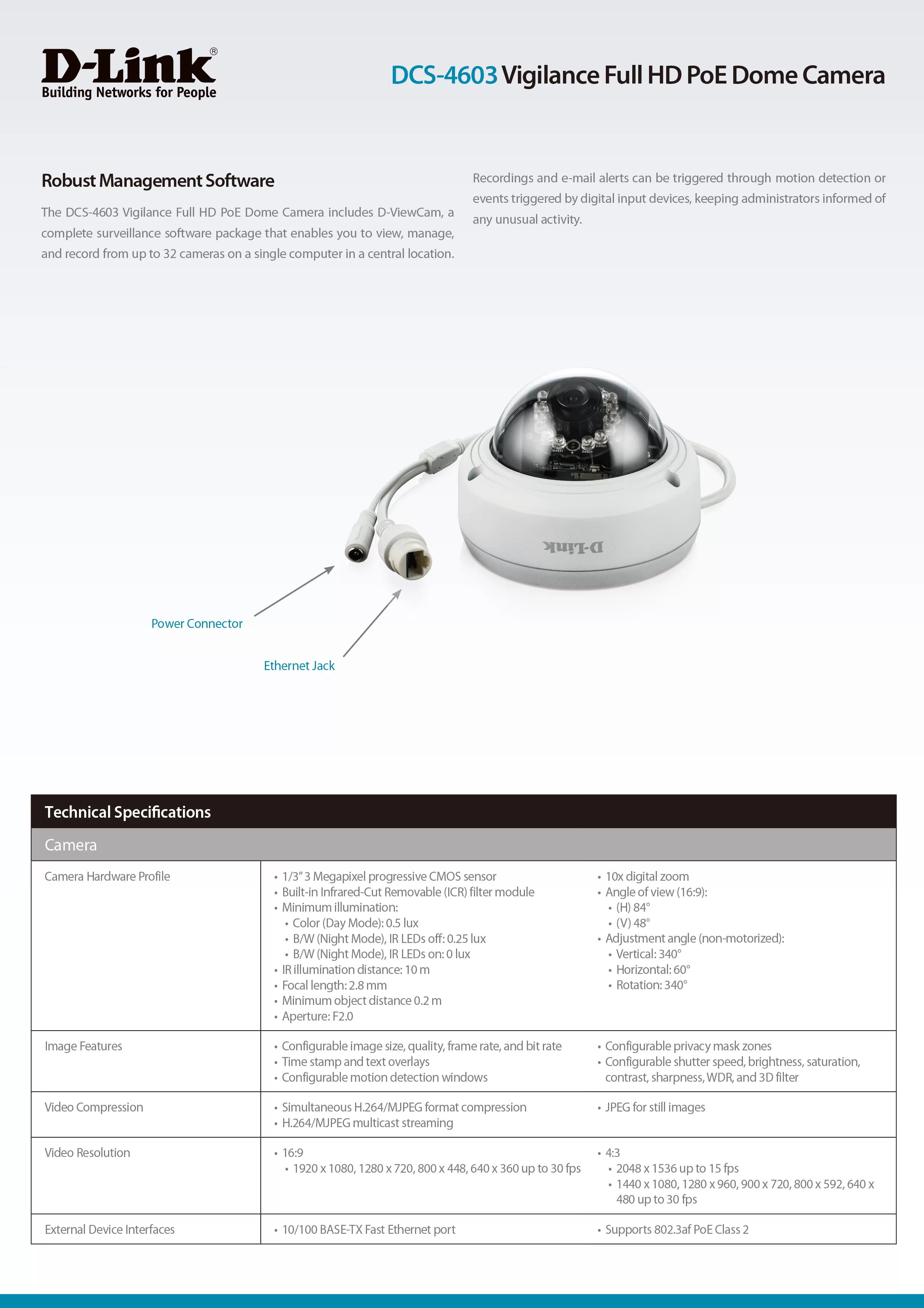 D-Link 友訊 DCS-4603 3百萬畫素半球型網路攝影機