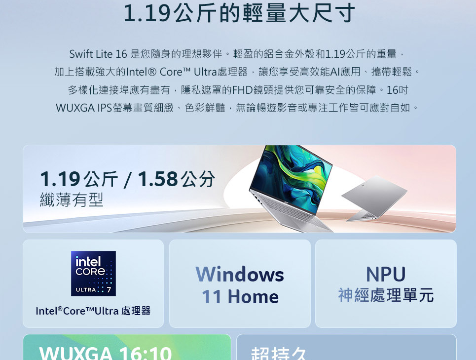 ACER Swift Lite系列:SFL16-51M-74W7(銀)輕薄AI效能筆電 ( UN.J8PTA.002 ),U52430024,ACERSwiftLite系列:SFL16-51M-74W7(銀)輕薄AI效能筆電(UN.J8PTA.002),原廠保固,大量採購歡迎洽詢,品質保證