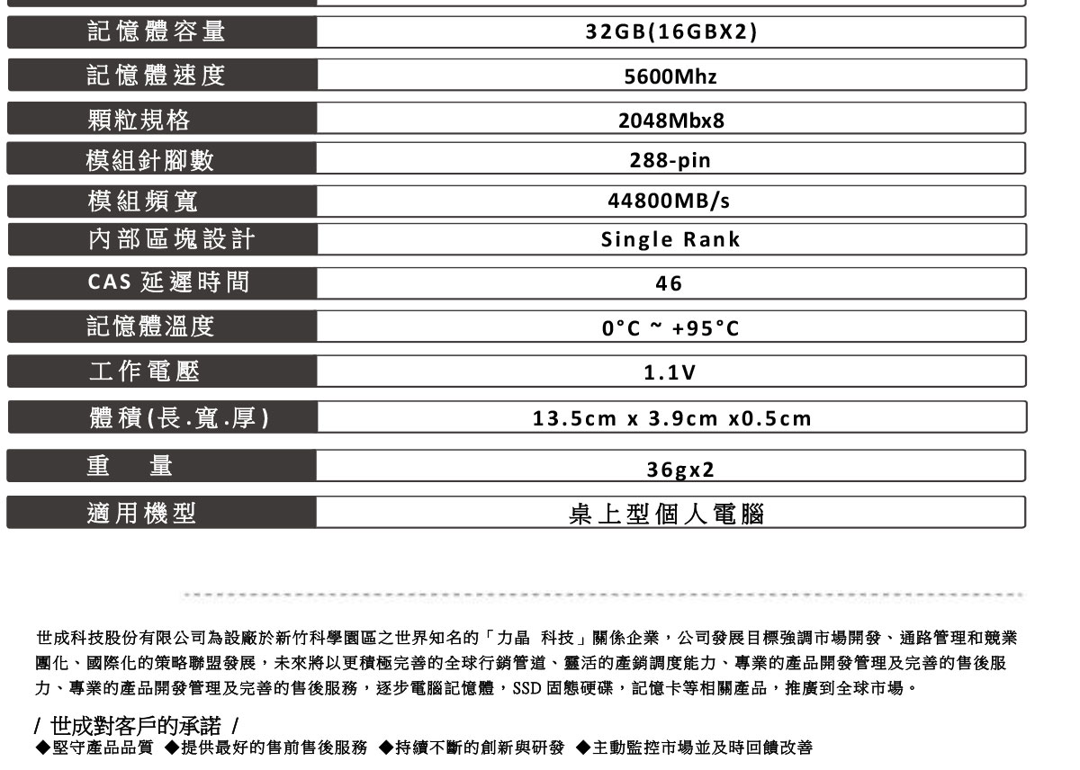 UMAX DDR5 5600 32GB (16GX2) 2048X8 桌上型記憶體