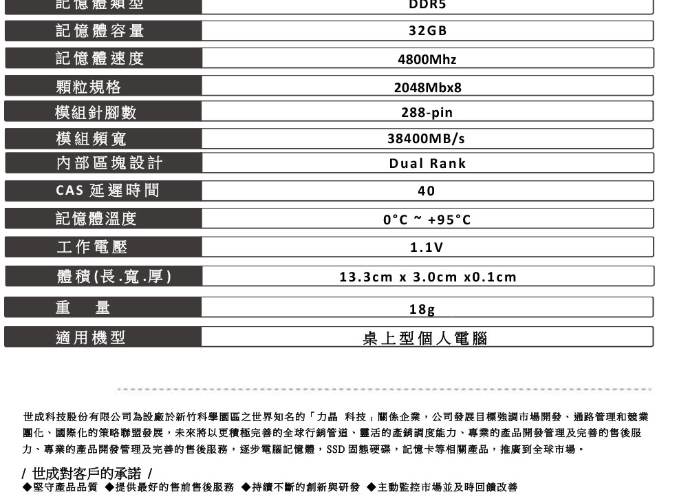 UMAX DDR5 4800 32GB 2048X8 桌上型記憶體
