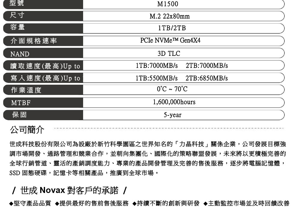 UMAX SSD M1500 2280 PCIe Gen4x4 2TB 固態硬碟