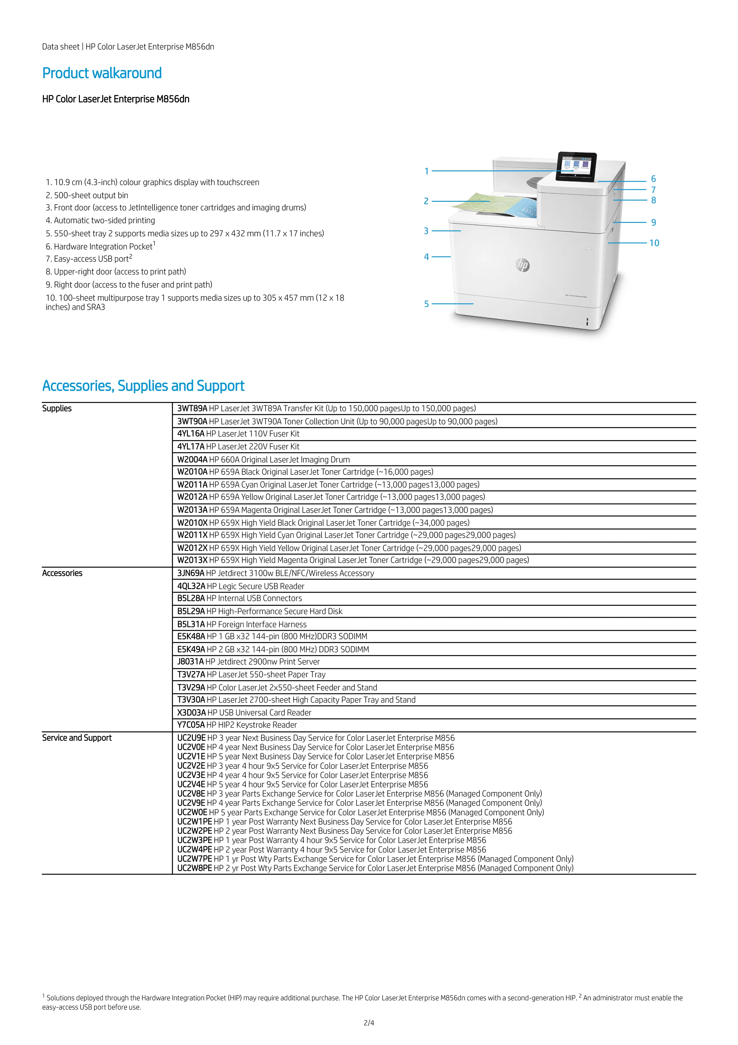 HP 惠普 Color LaserJet M856dn A3雙面列印彩色雷射印表機 (T3U51A)