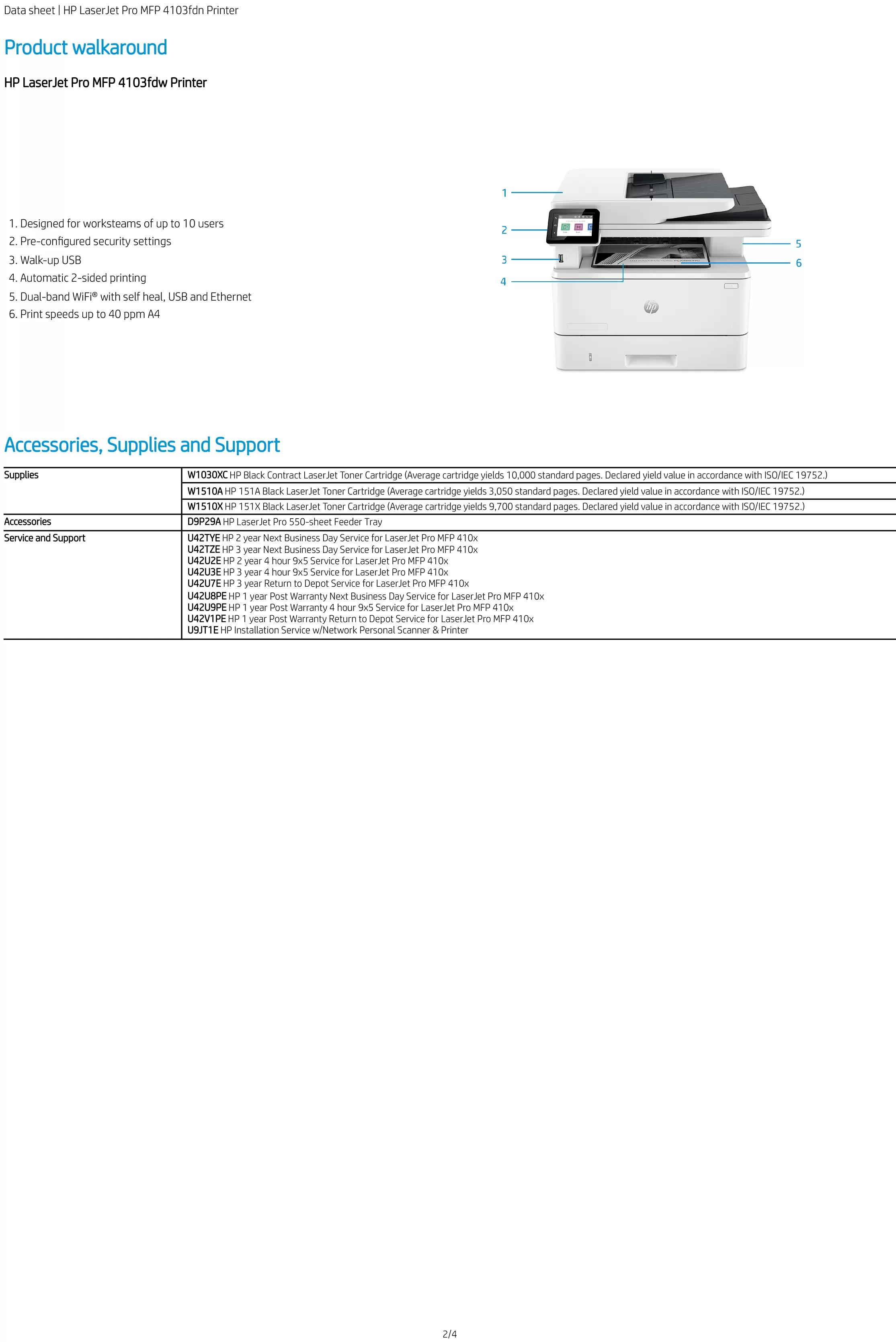 HP 惠普 LaserJet Pro MFP 4103fdn 多功能黑白雷射事務機 (2Z628A)