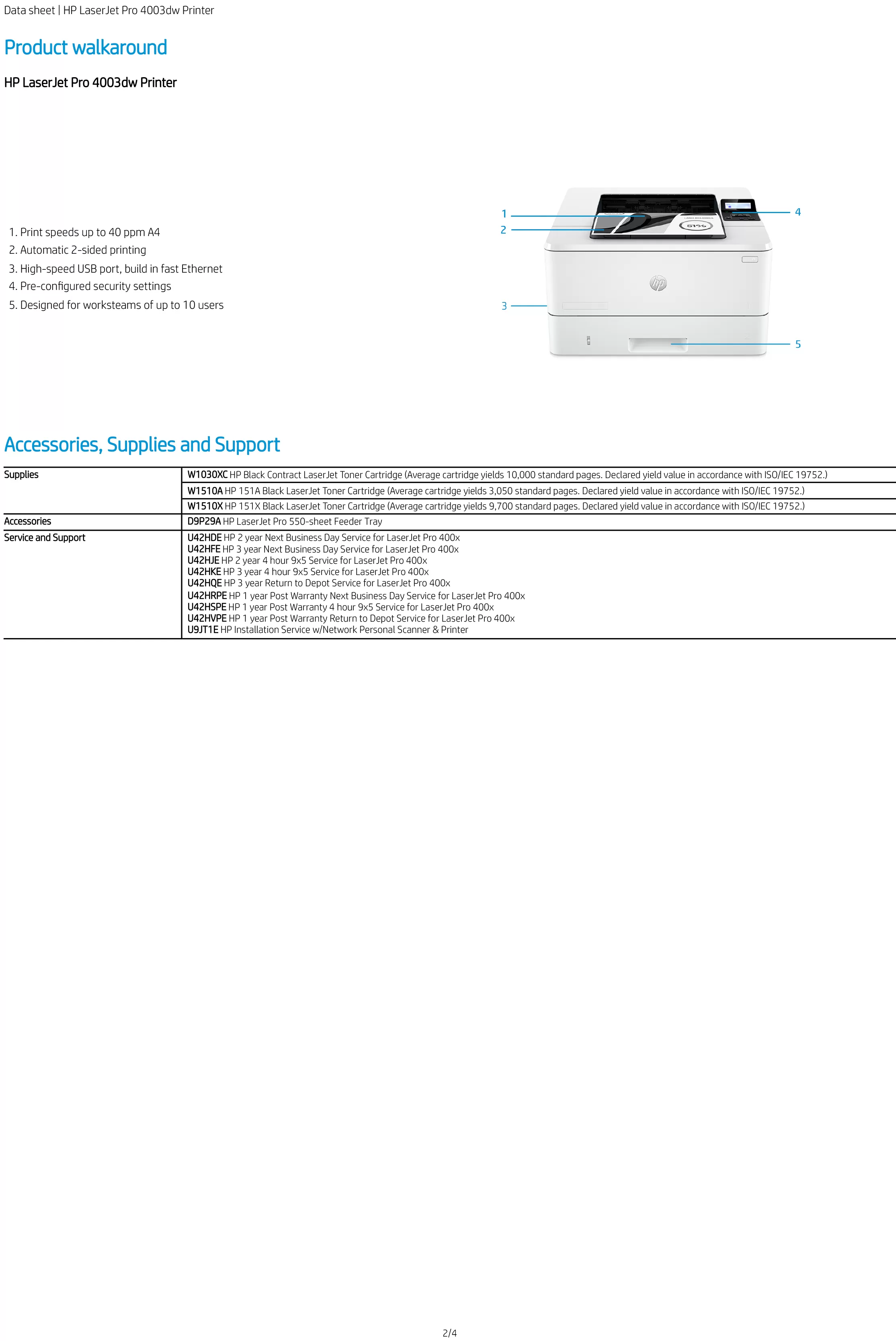 HP 惠普 LaserJet Pro 4003dw 無線雙面 黑白雷射印表機 (2Z610A)