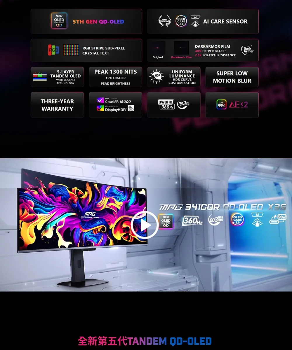 MSI 微星MPG 341CQR QD-OLED X36 第五代QD-OLED電競螢幕,U62250004,MSI微星MPG341CQRQD-OLEDX36第五代QD-OLED電競螢幕,原廠保固,大量採購歡迎洽詢,品質保證