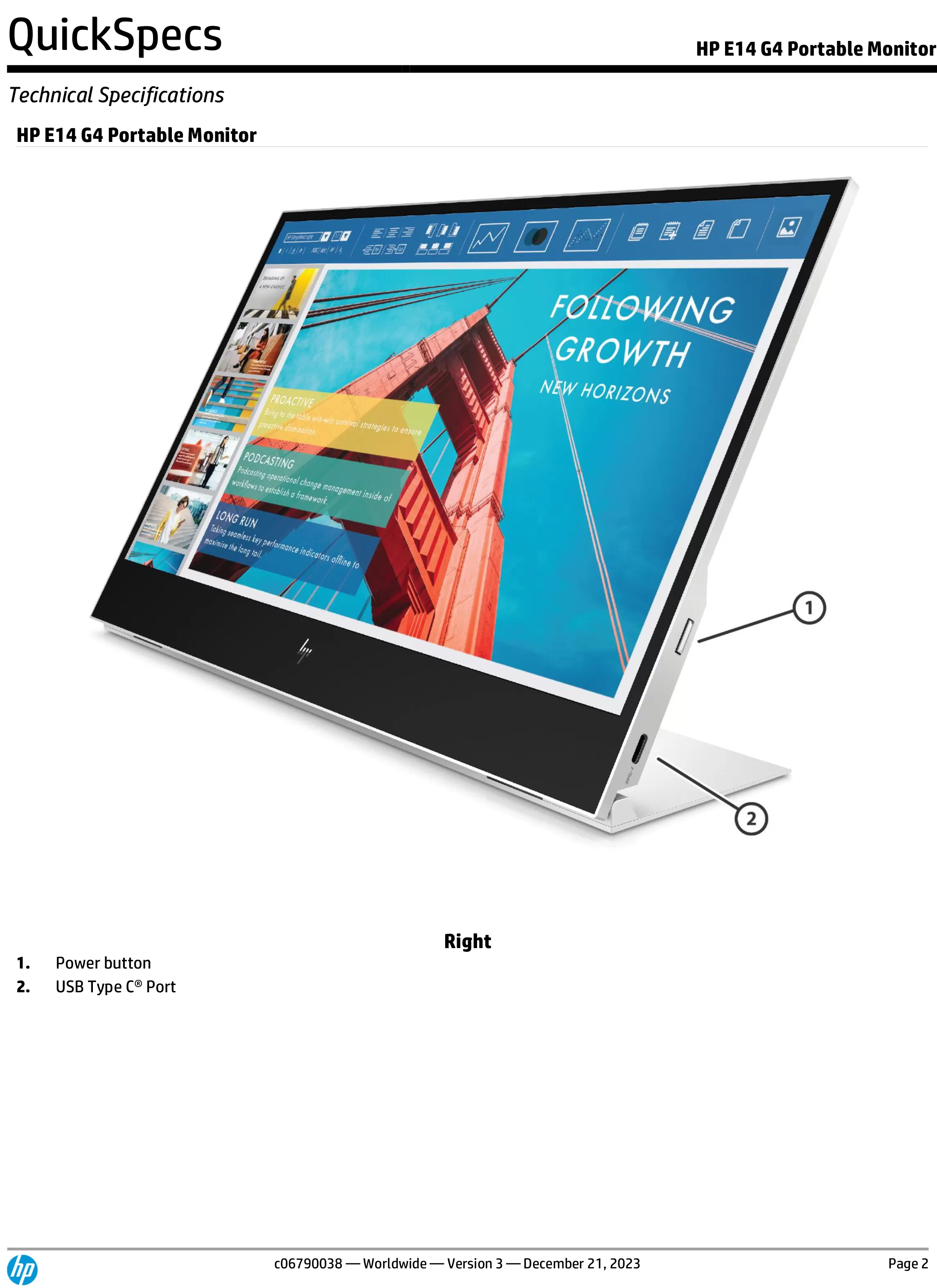 HP 惠普 E14 G4 可攜式顯示器(1B065AA)