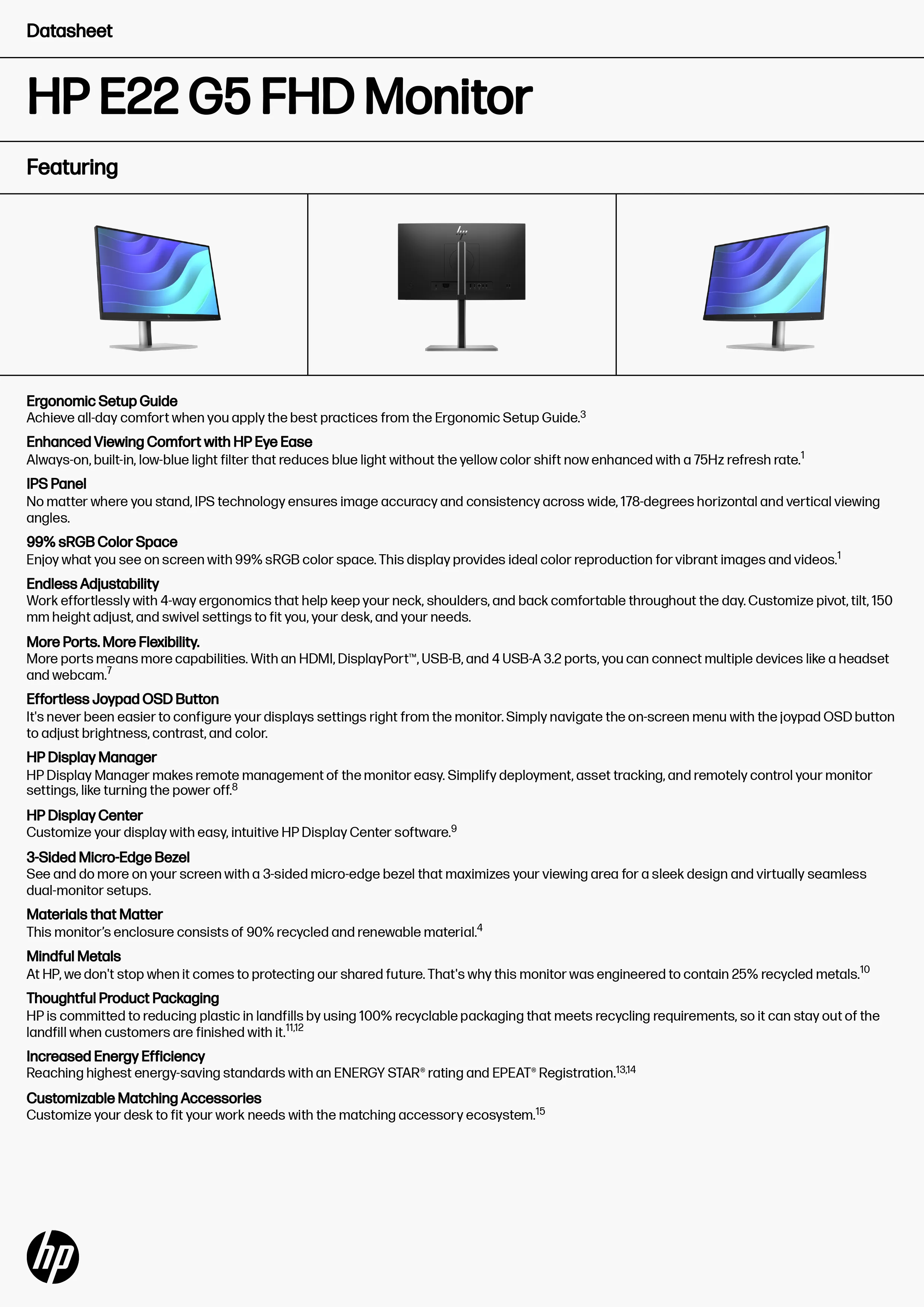 HP 惠普 E22 G5 FHD 顯示器 (6N4E8AA)