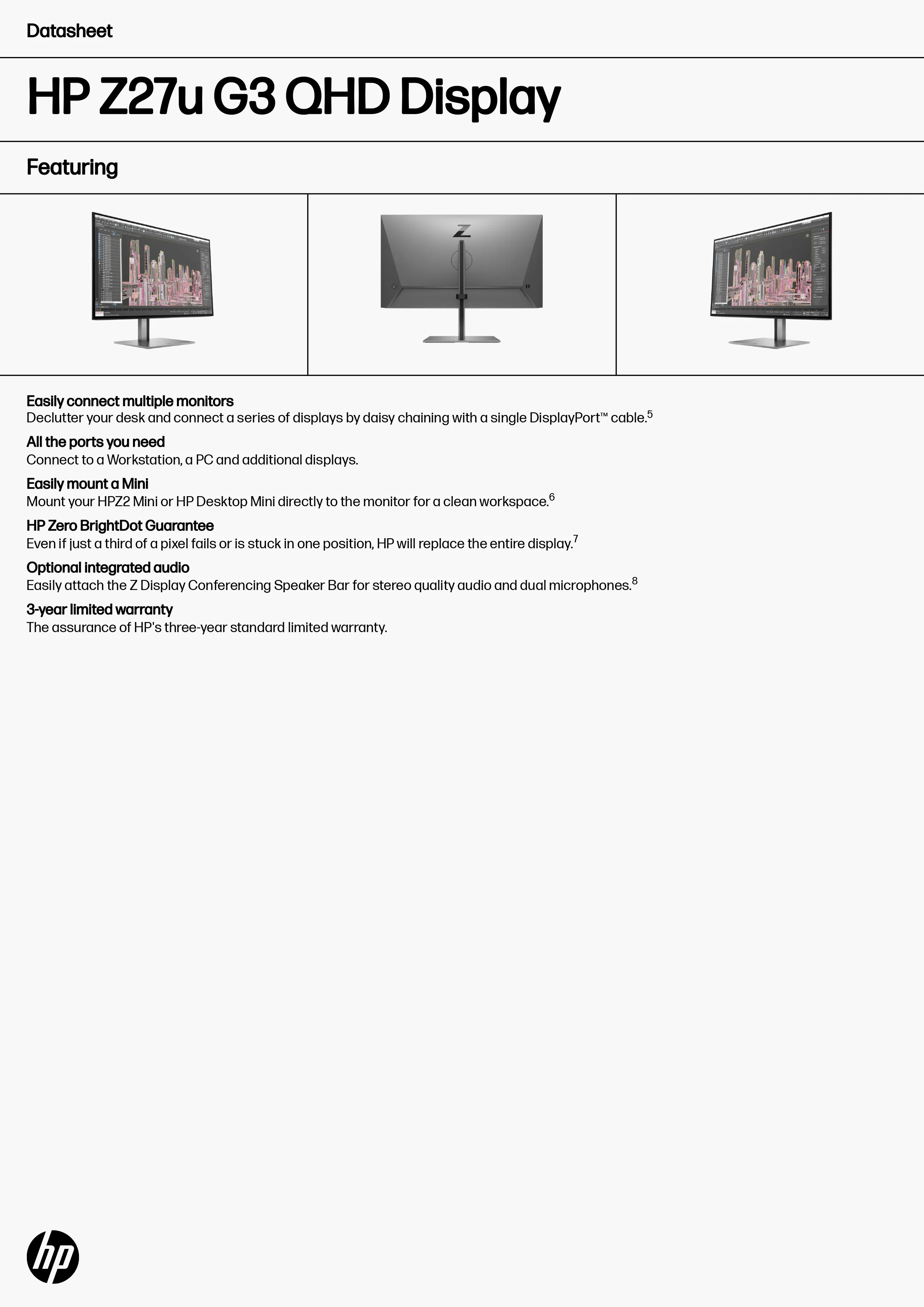 HP 惠普 Z27u G3 QHD 顯示器 (1B9X2AA)