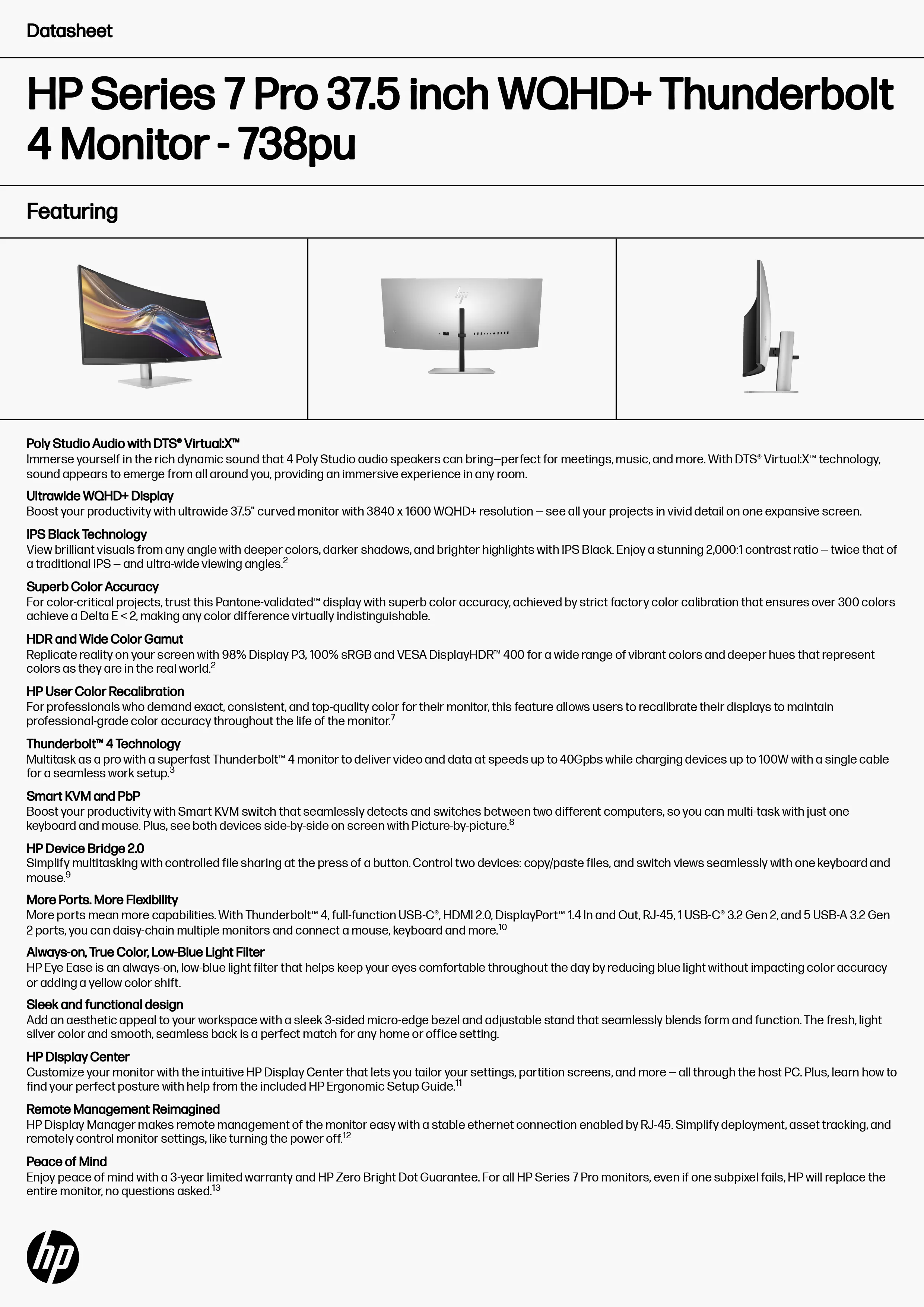 HP 惠普 Series 7 Pro 738pu 37.5 吋 WQHD+ Thunderbolt 4 顯示器 (8K167AA)