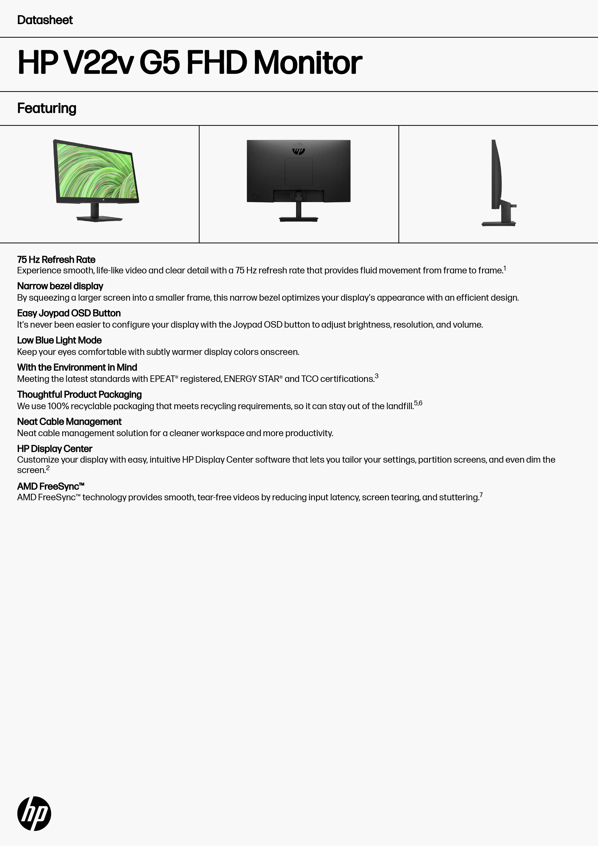 HP 惠普 V22v G5 FHD 顯示器 (65P57AA)