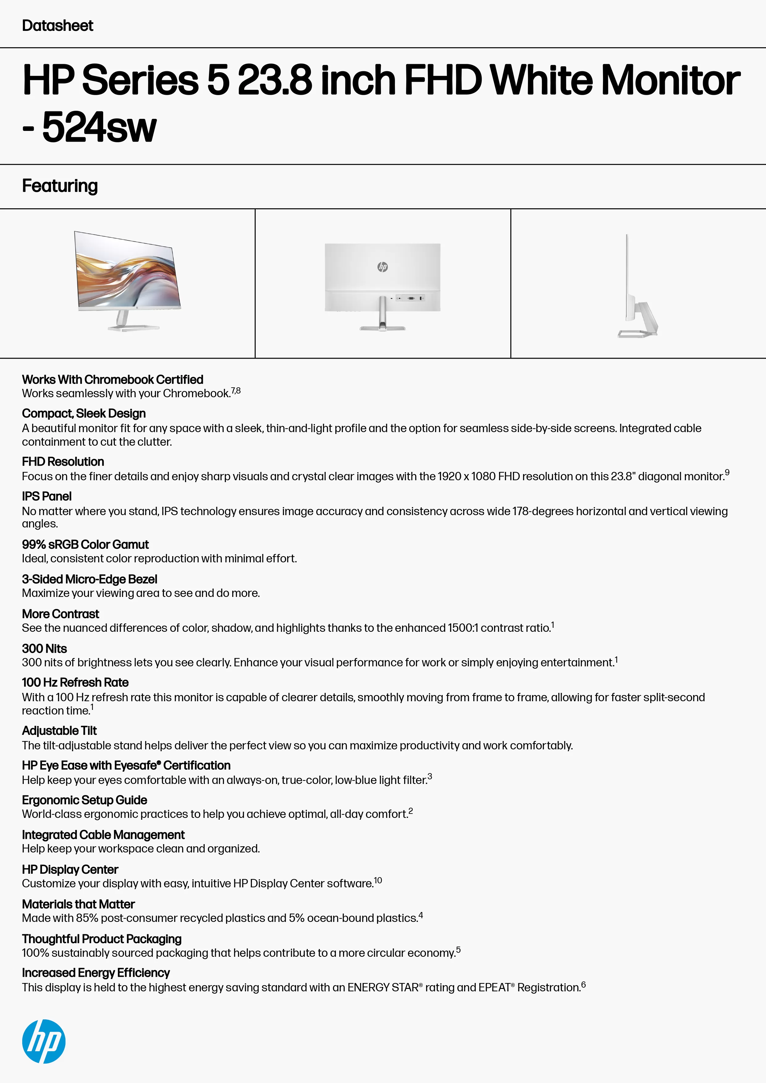 HP 惠普 Series 5 524sw 23.8 吋 FHD 白色顯示器 (94C22AA),實際價格以報價為主,94C22AA,HP惠普Series5524sw23.8吋FHD白色顯示器(94C22AA),原廠保固,大量採購歡迎洽詢