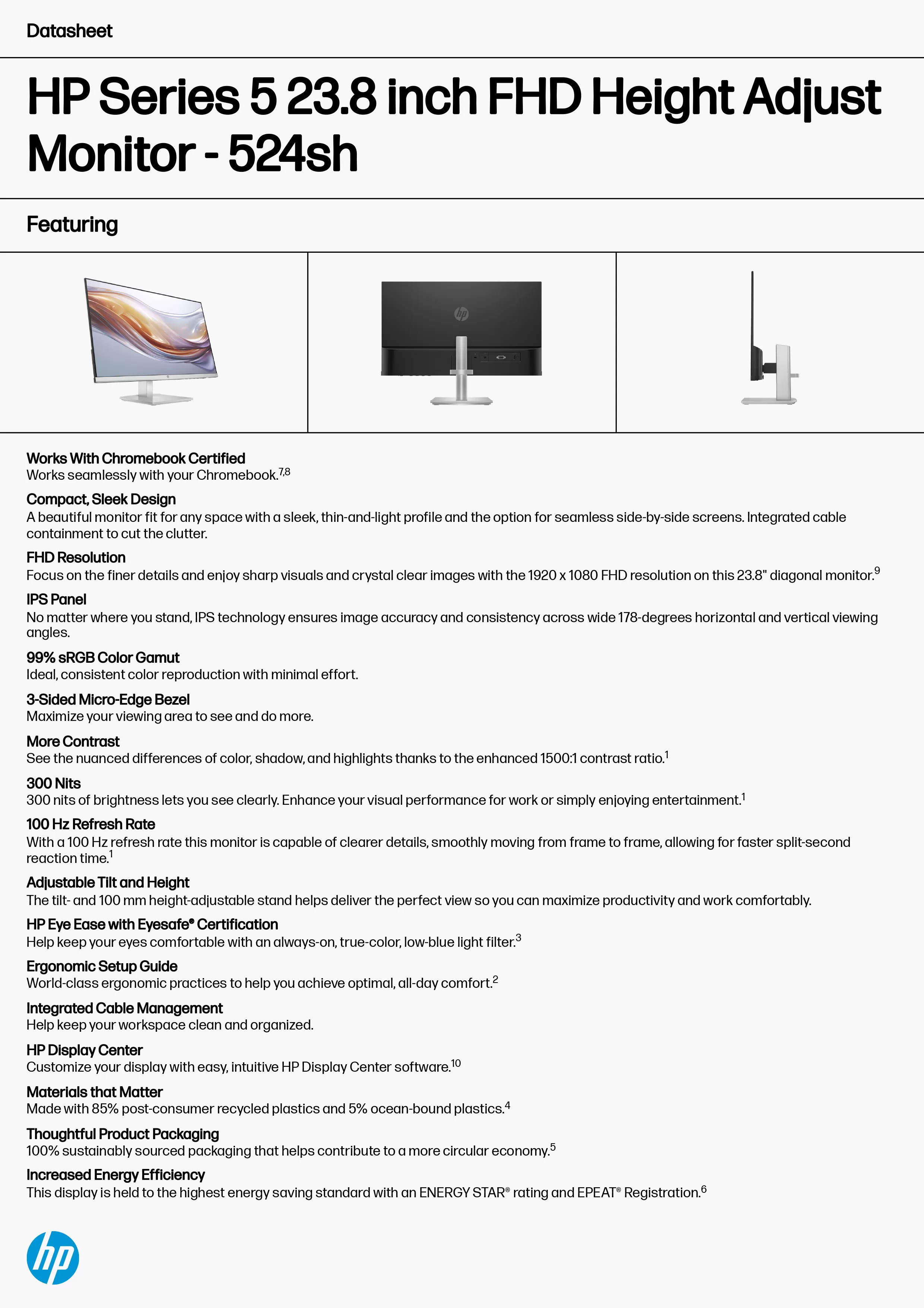 HP 惠普 Series 5 524h 23.8 吋 FHD 高度可調式顯示器 (94C20AA),實際價格以報價為主,94C20AA,HP惠普Series5524h23.8吋FHD高度可調式顯示器(94C20AA),原廠保固,大量採購歡迎洽詢