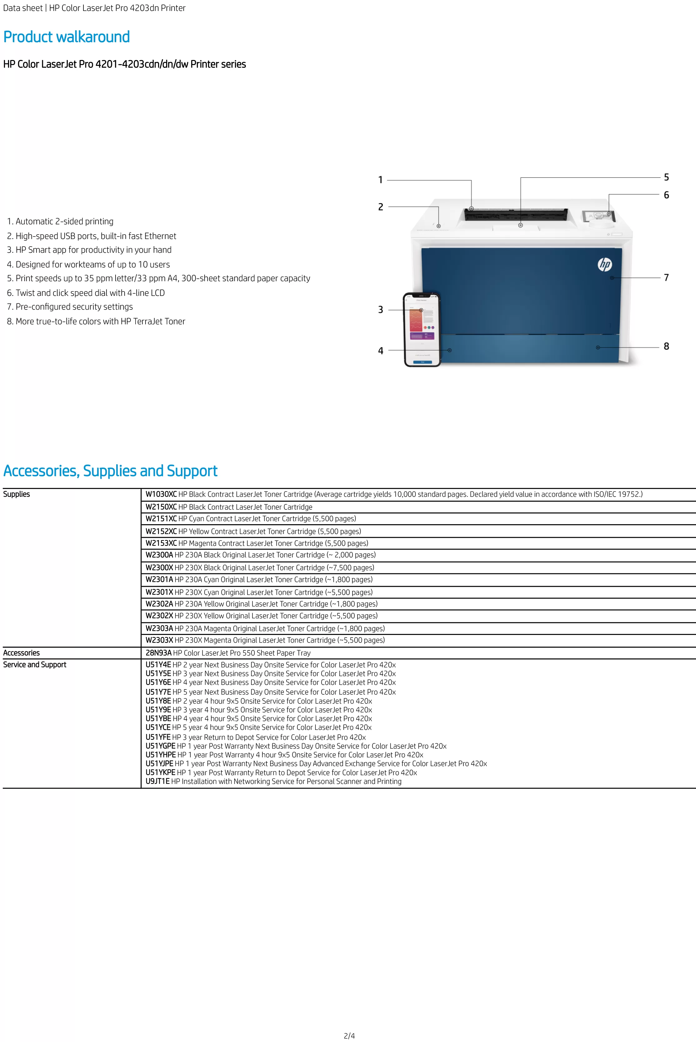 HP 惠普 Color LaserJet Pro 4203dn 彩色雷射印表機 (4RA89A)