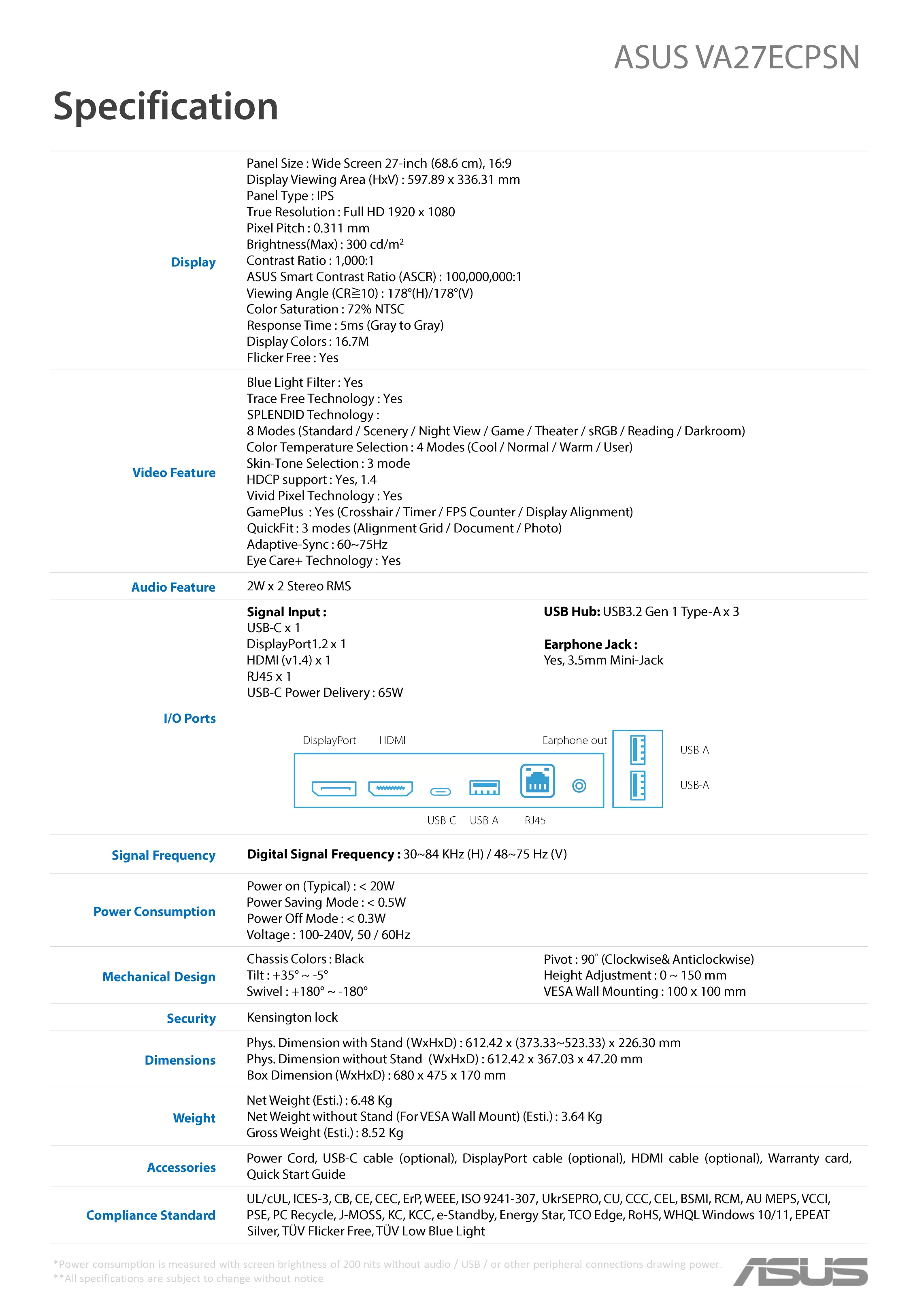 ASUS 華碩 VA27ECPSN 商用螢幕